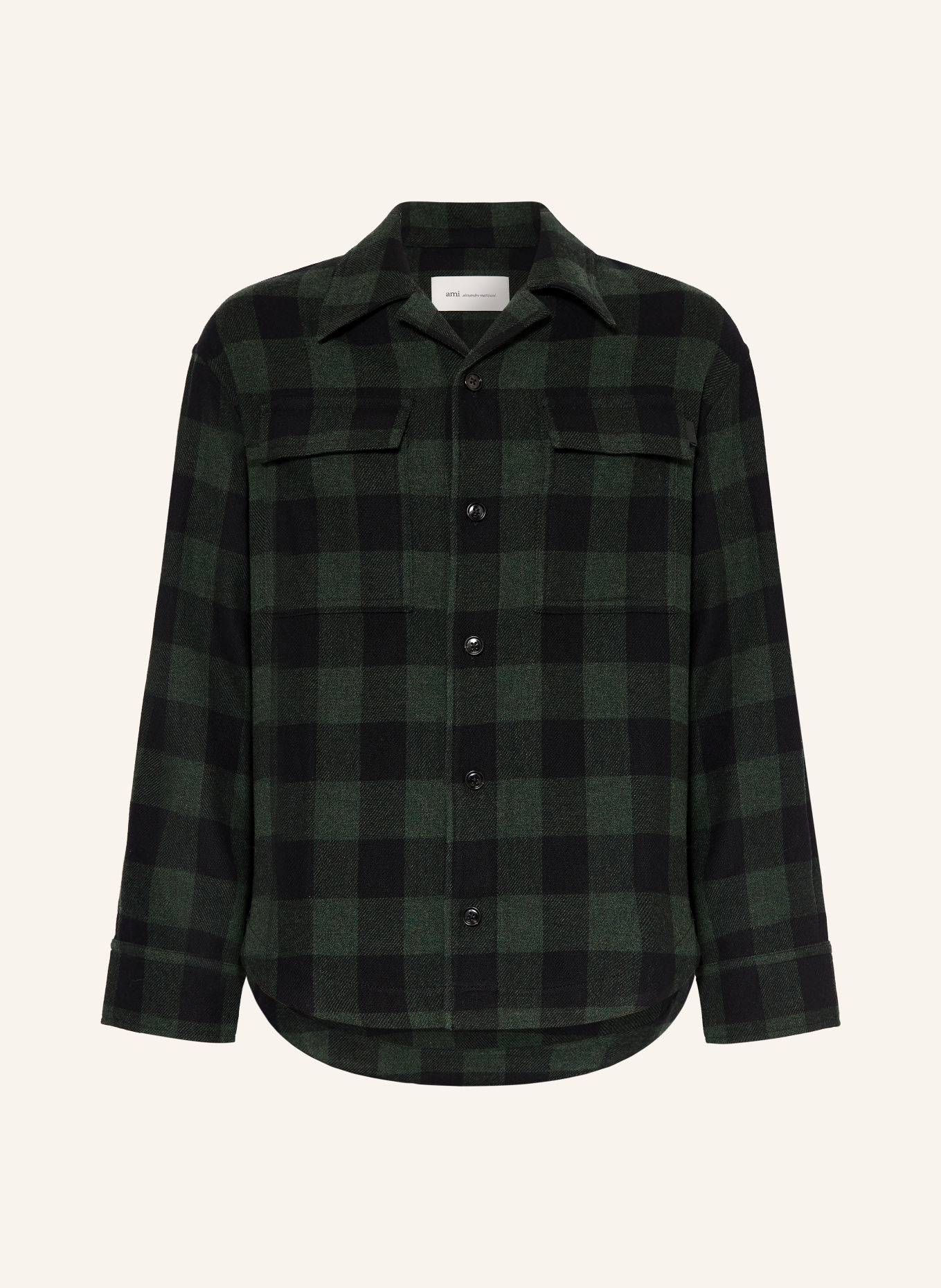 AMI PARIS Flanel overshirt: BLACK / DARK GREEN