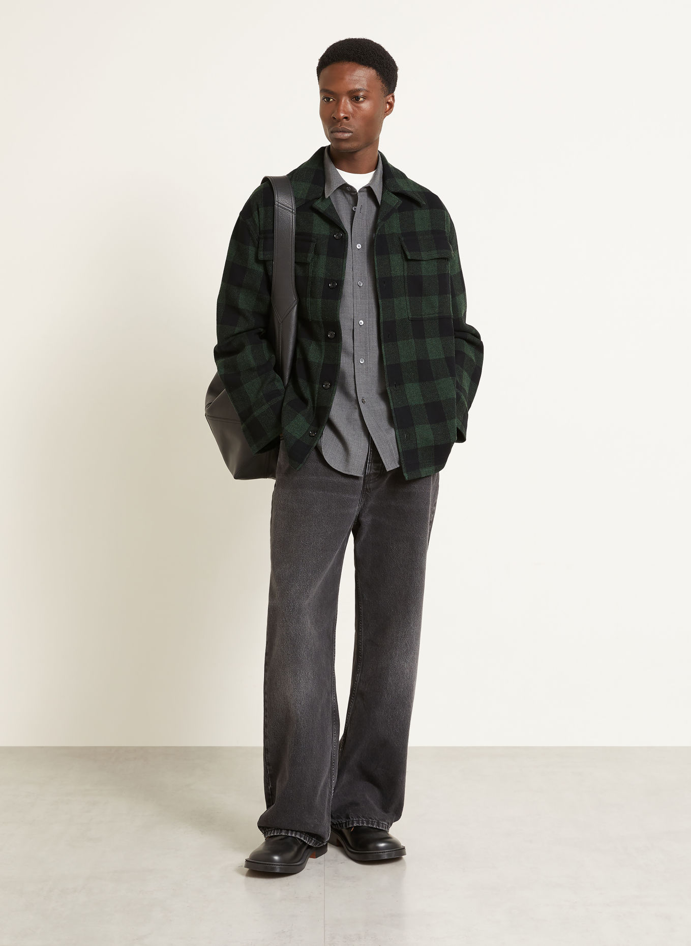 AMI PARIS Flanel overshirt: BLACK / DARK GREEN