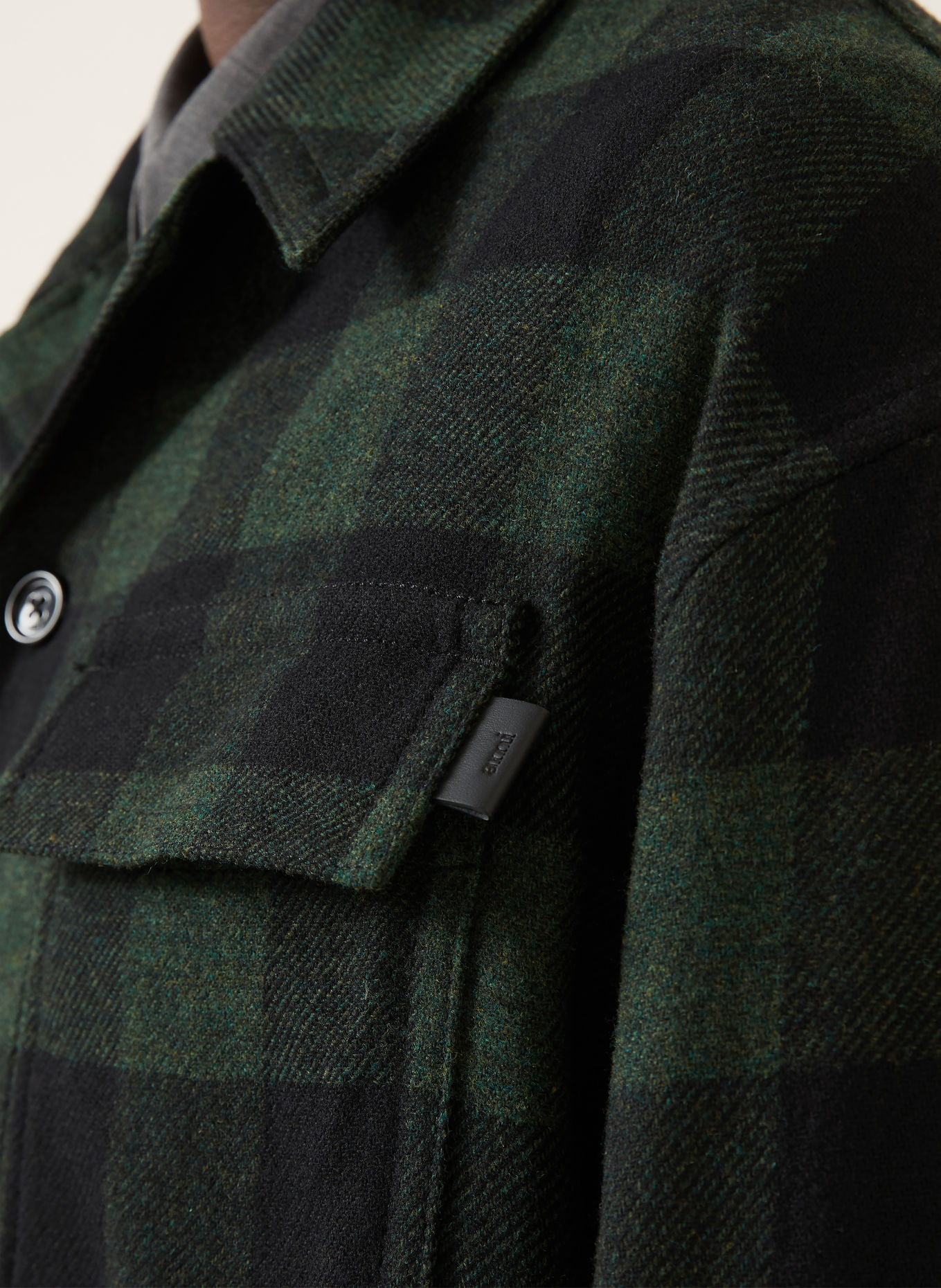AMI PARIS Flanel overshirt: BLACK / DARK GREEN