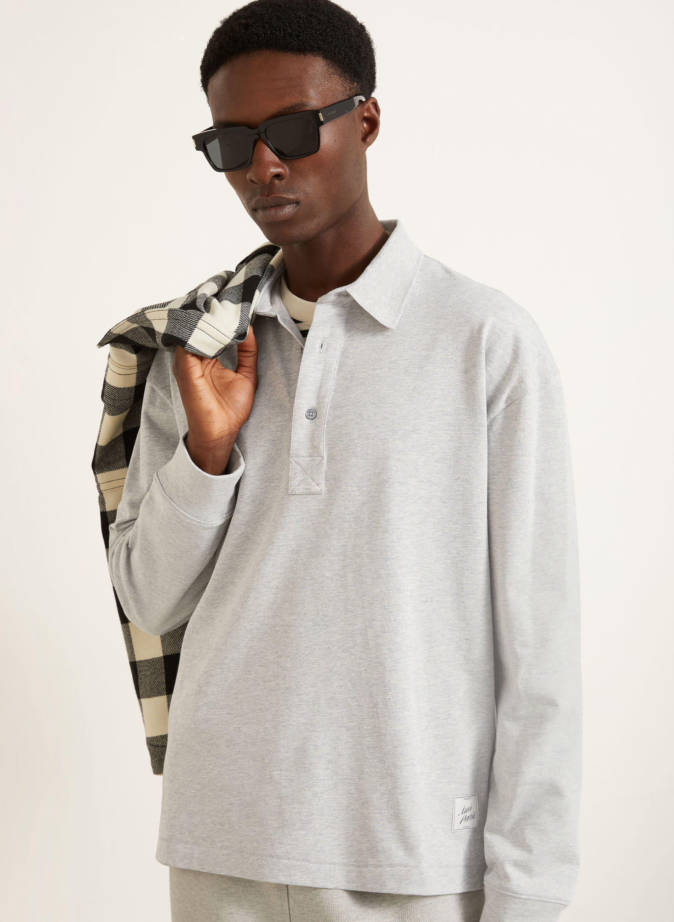 AMI PARIS Jersey polo shirt: LIGHT GRAY