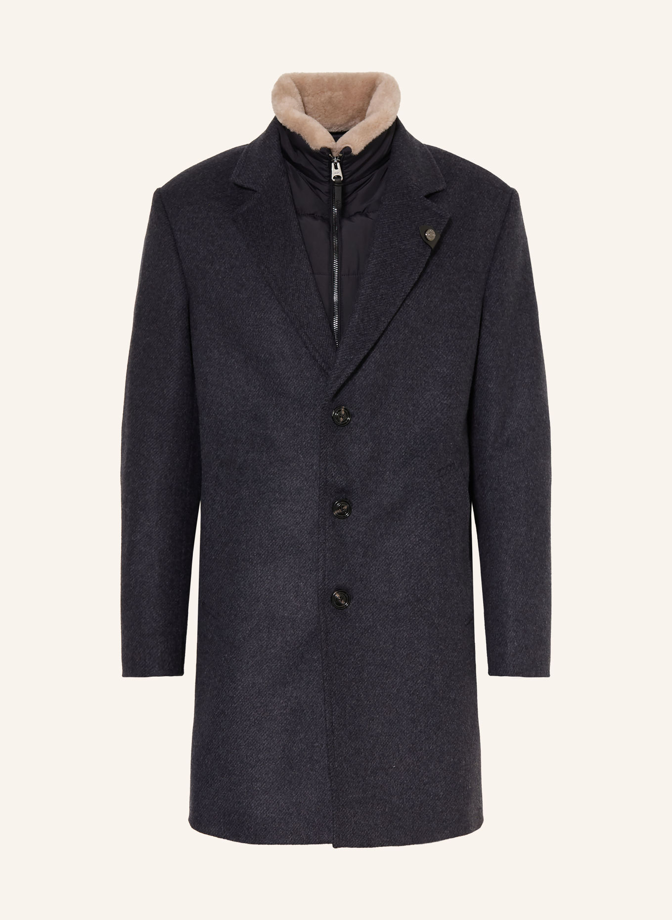 JOOP! MORRIS Wool coat with Removable Trim: DARK GRAY / BEIGE