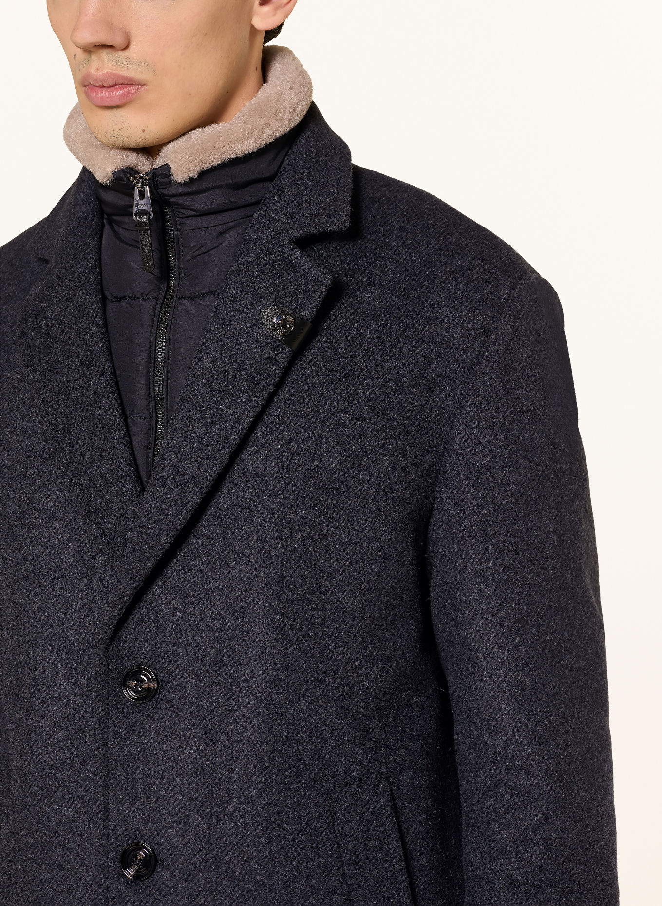 JOOP! MORRIS Wool coat with Removable Trim: DARK GRAY / BEIGE