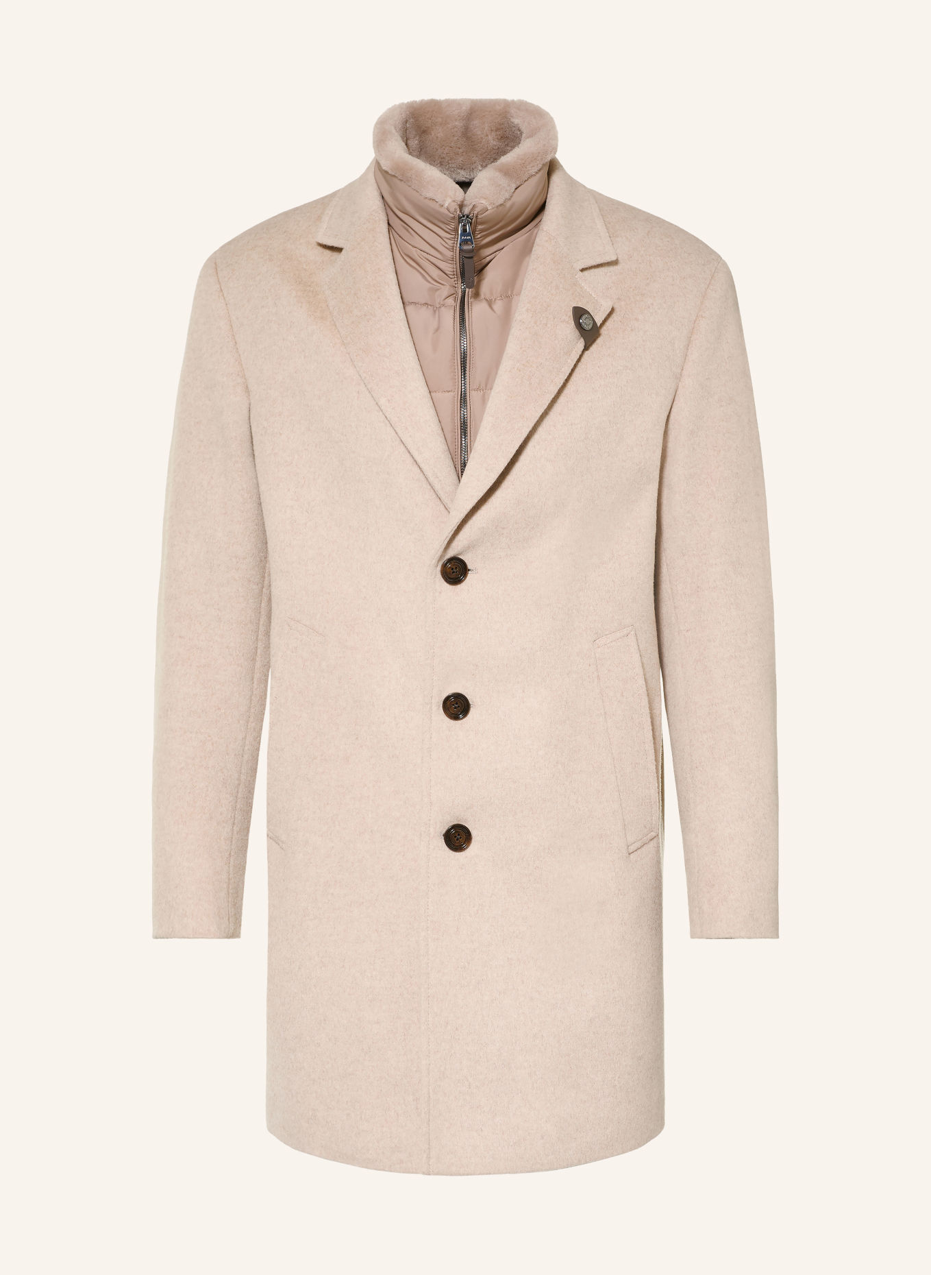 JOOP! MORRIS Wool coat with Removable Trim: BEIGE