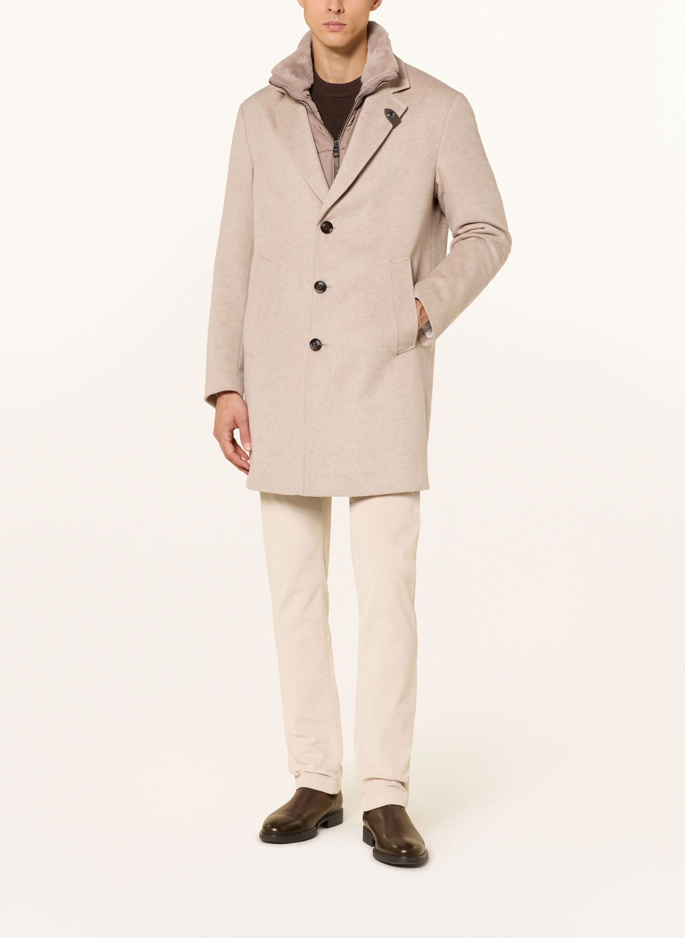 JOOP! MORRIS Wool coat with Removable Trim: BEIGE