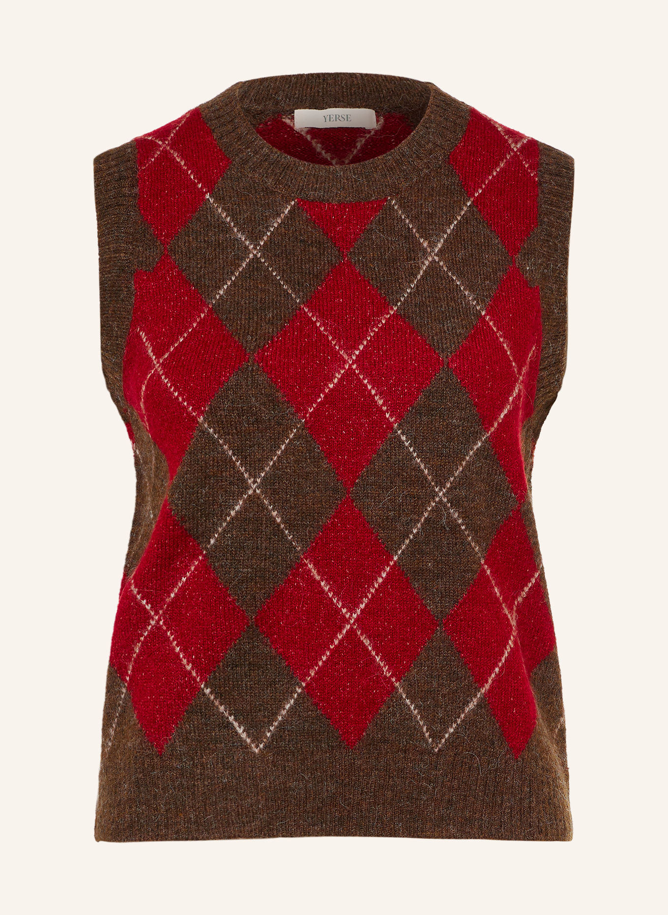 YERSE Pull sans manches DIAMOND: MARRON FONCÉ / ROUGE / BLANC