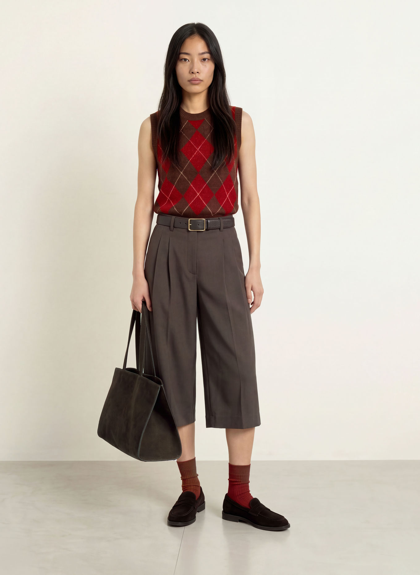YERSE Pull sans manches DIAMOND: MARRON FONCÉ / ROUGE / BLANC