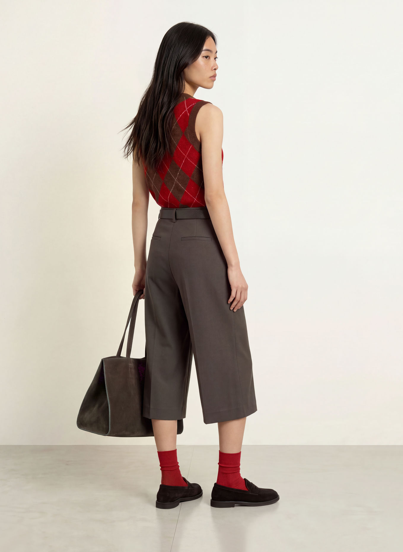 YERSE Pull sans manches DIAMOND: MARRON FONCÉ / ROUGE / BLANC