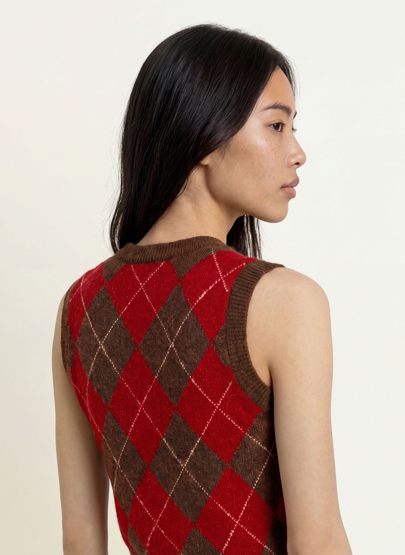 YERSE Pull sans manches DIAMOND: MARRON FONCÉ / ROUGE / BLANC