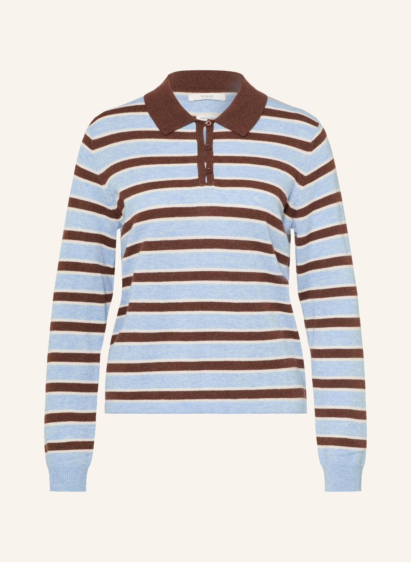 YERSE NORA Knit polo shirt: LIGHT BLUE / DARK BROWN / WHITE