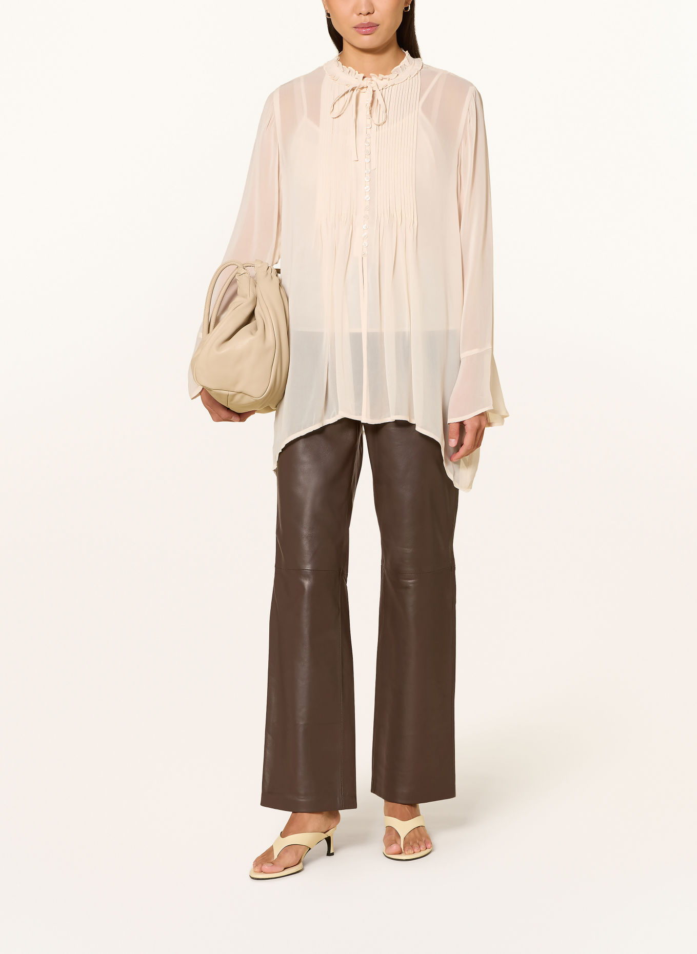 YERSE Blouse met plooien: BEIGE