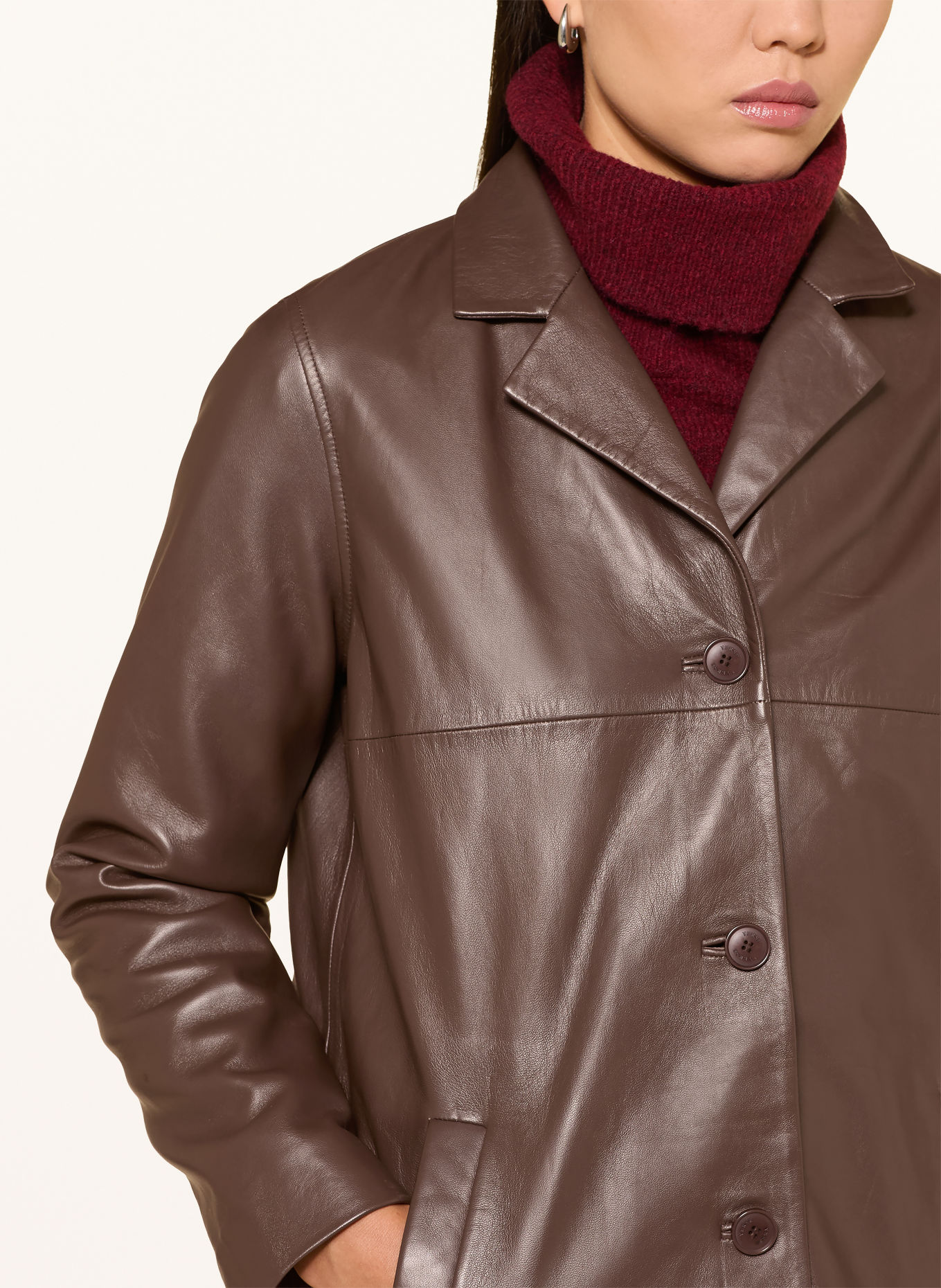 YERSE Lederen jas MICAELA: MARRON FONCÉ