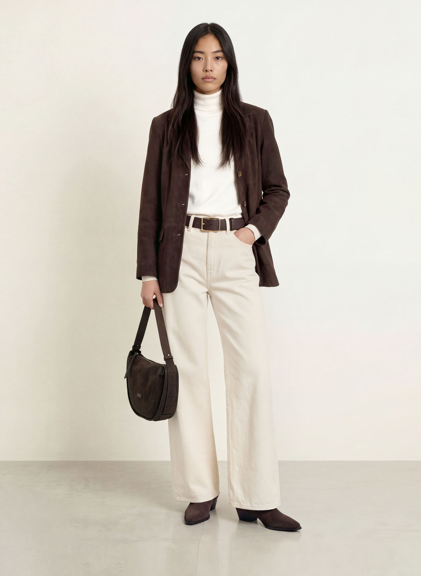 YERSE Blazer en cuir SUEDE: MARRON FONCÉ