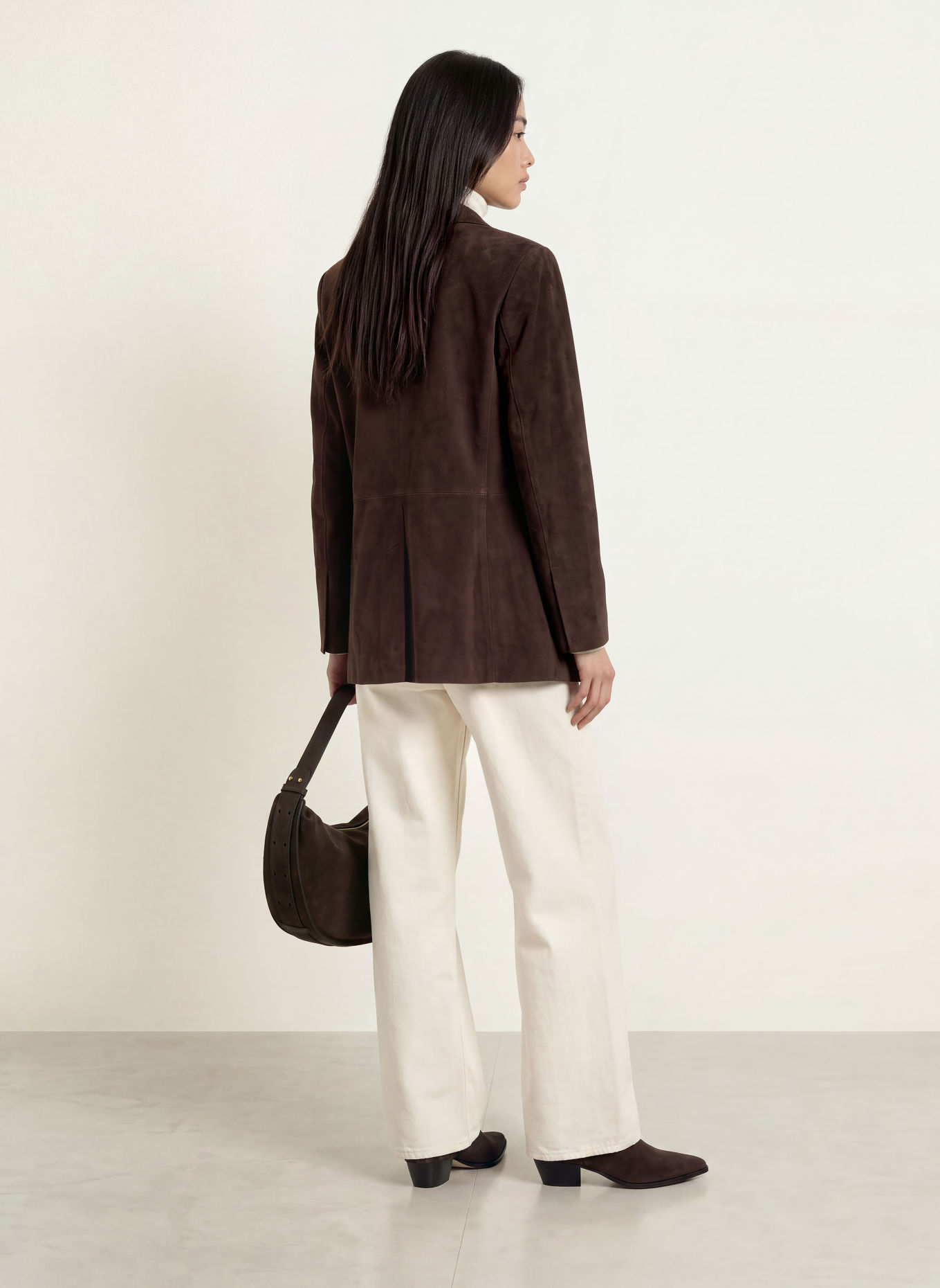 YERSE Blazer en cuir SUEDE: MARRON FONCÉ