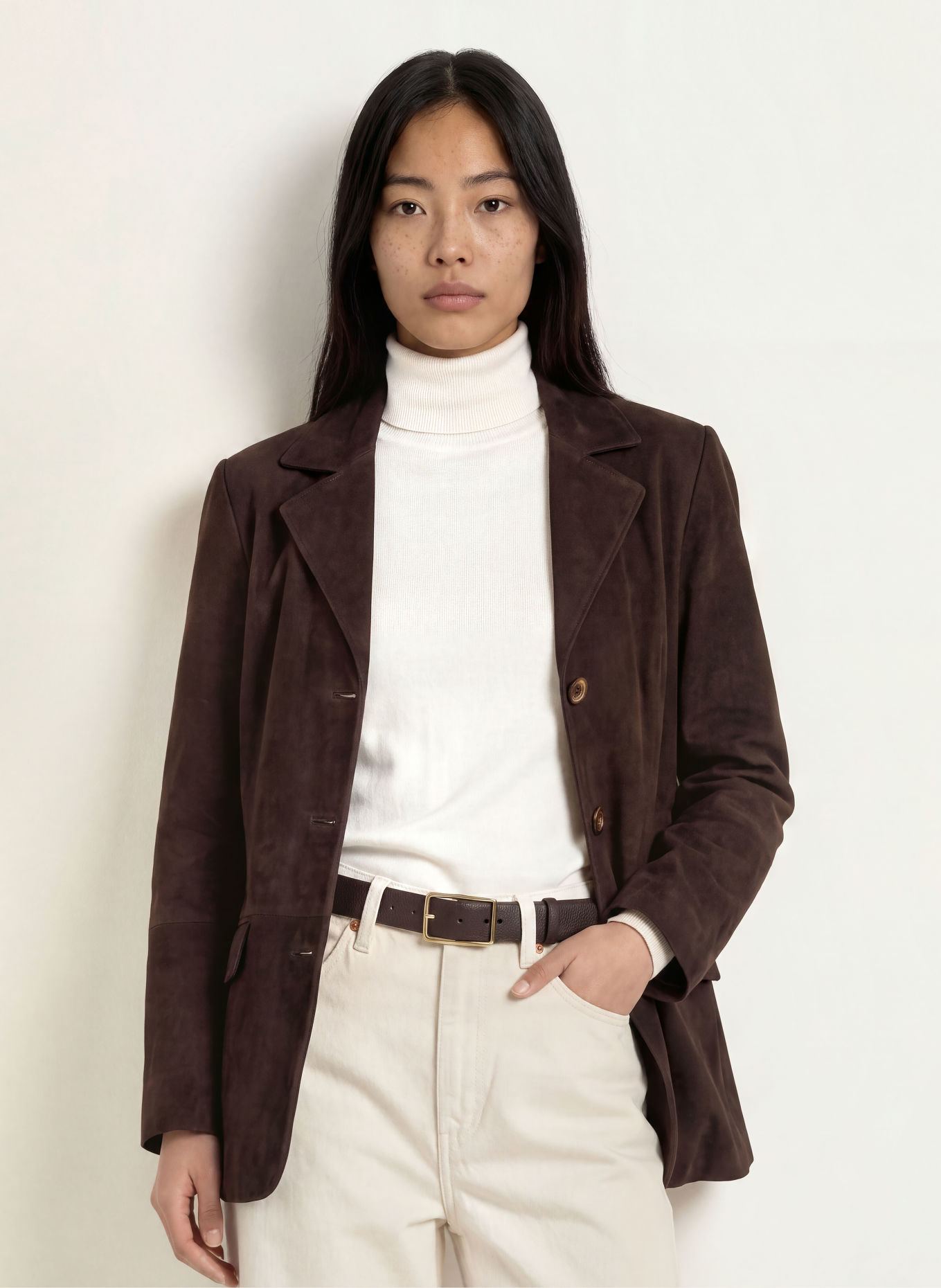 YERSE Blazer en cuir SUEDE: MARRON FONCÉ