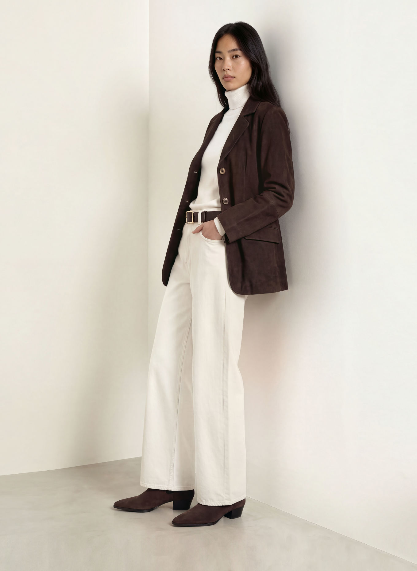 YERSE Blazer en cuir SUEDE: MARRON FONCÉ