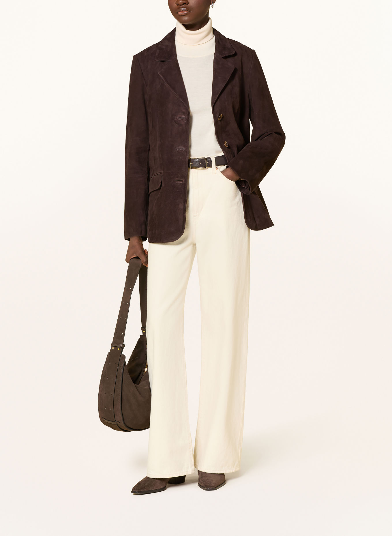YERSE Leren blazer SUEDE: MARRON FONCÉ