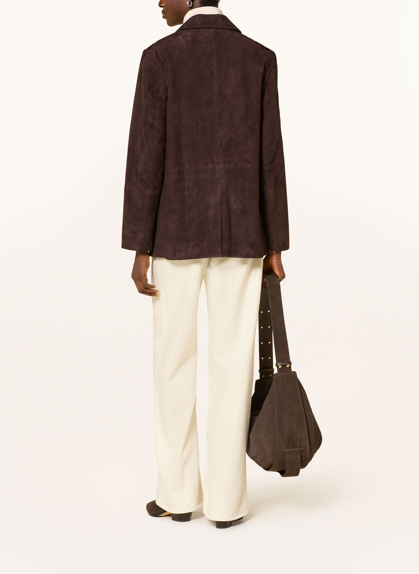 YERSE Leren blazer SUEDE: MARRON FONCÉ