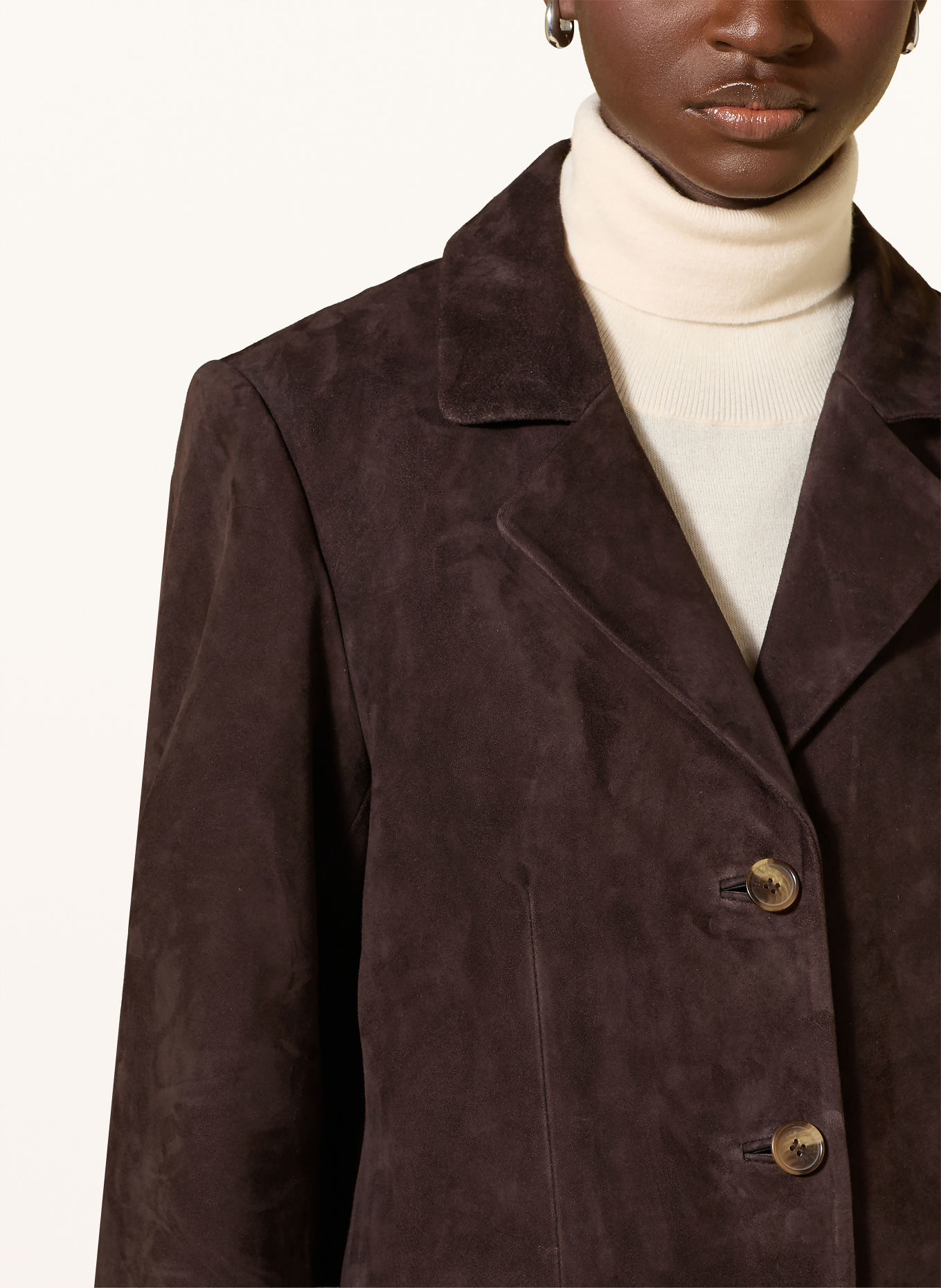 YERSE Leren blazer SUEDE: MARRON FONCÉ