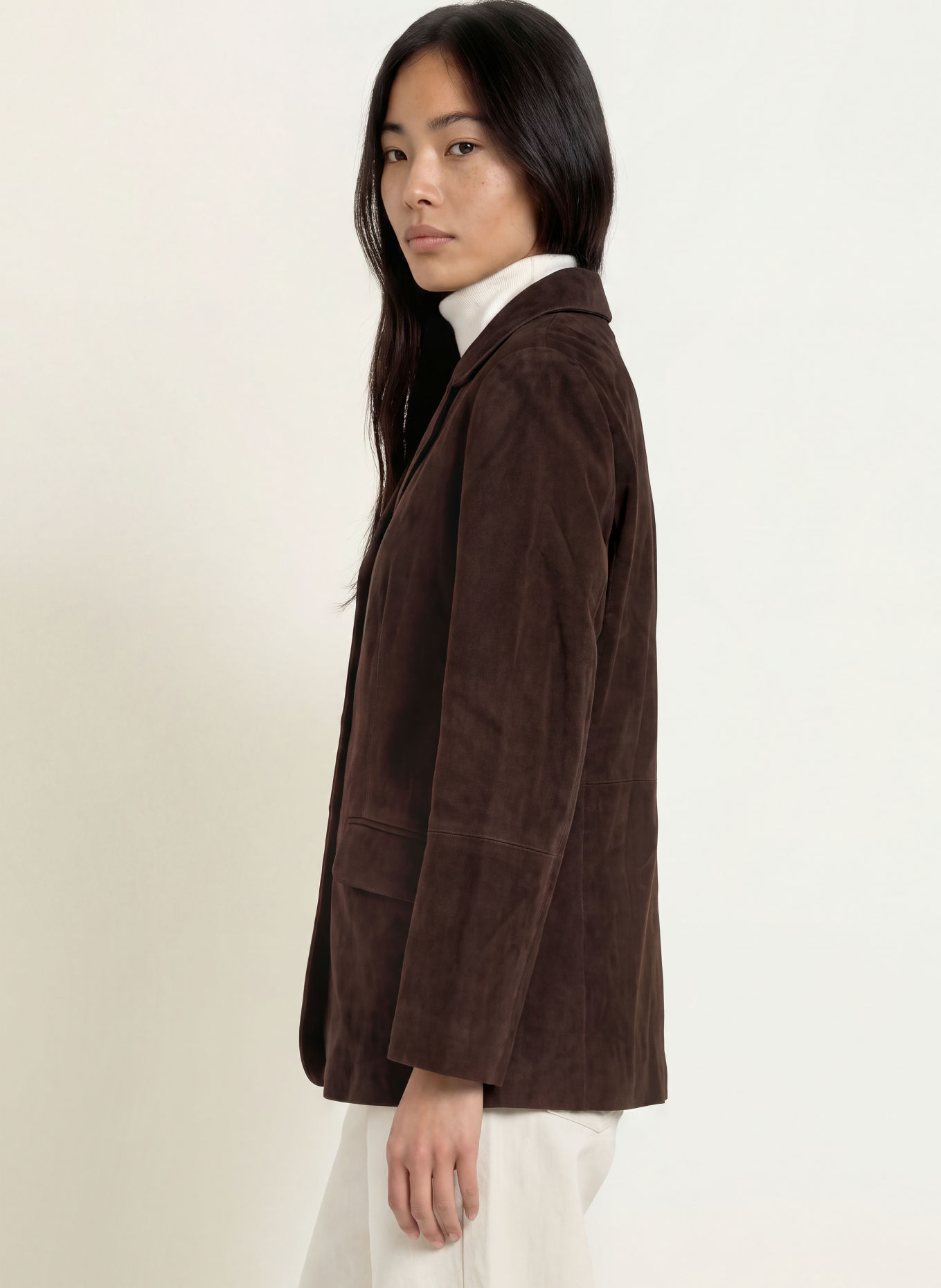 YERSE Blazer en cuir SUEDE: MARRON FONCÉ
