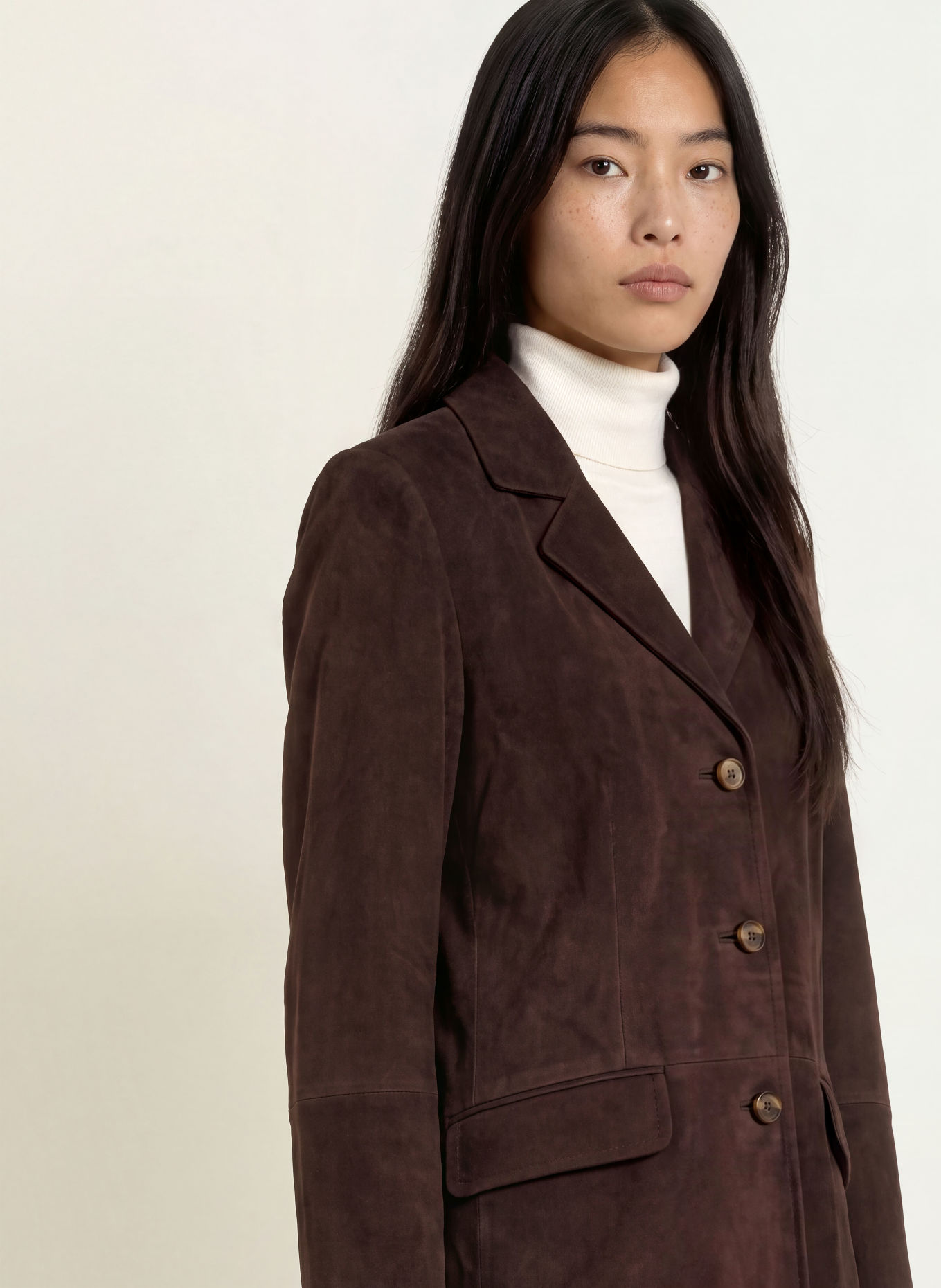 YERSE Blazer en cuir SUEDE: MARRON FONCÉ