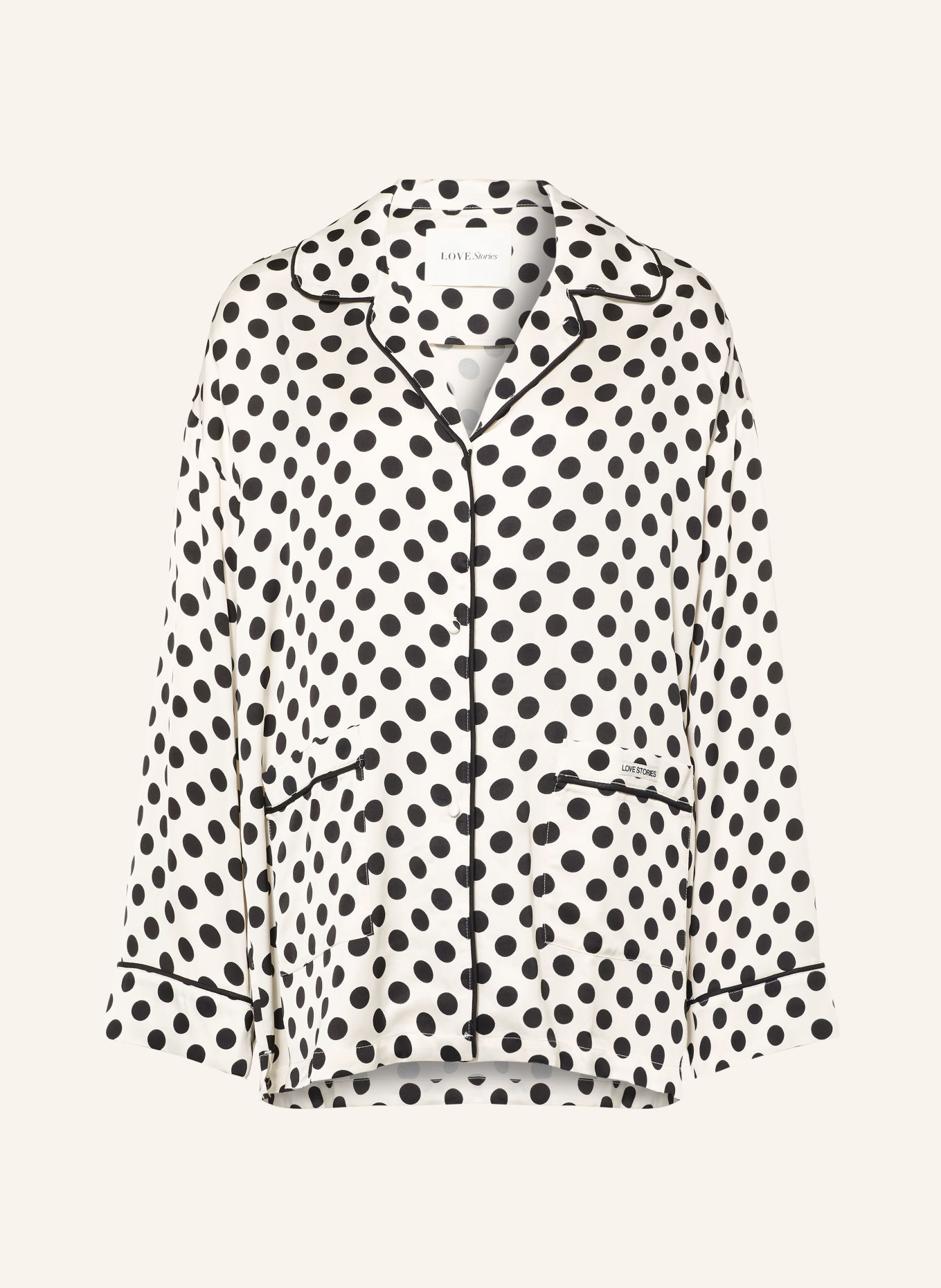 LOVE Stories Pyjamashirt CEDRIC van satijn: WIT / ZWART