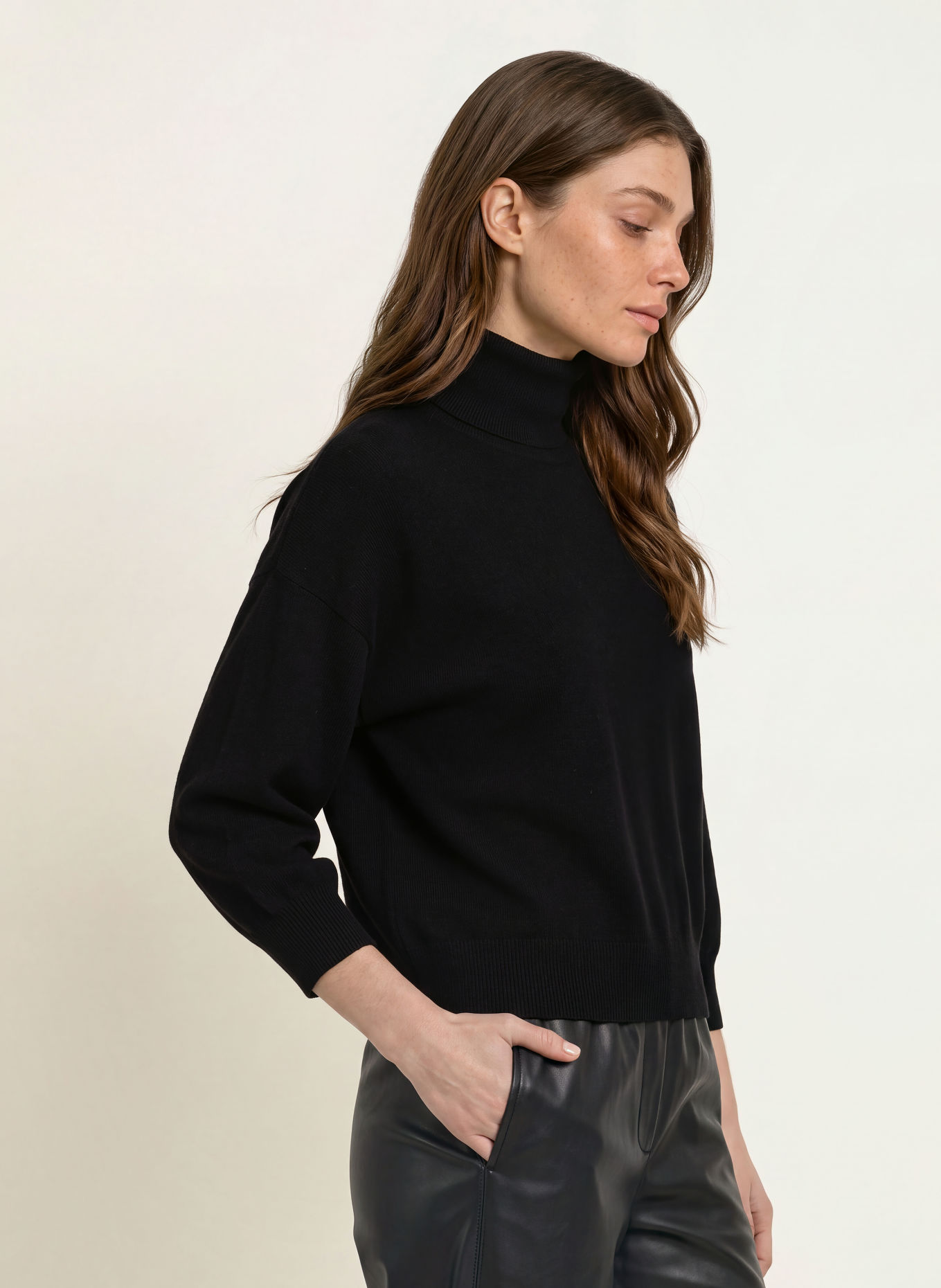 MM by Max Mara BREAK-coltrui met col, kasjmier en 3/4-mouwen: ZWART