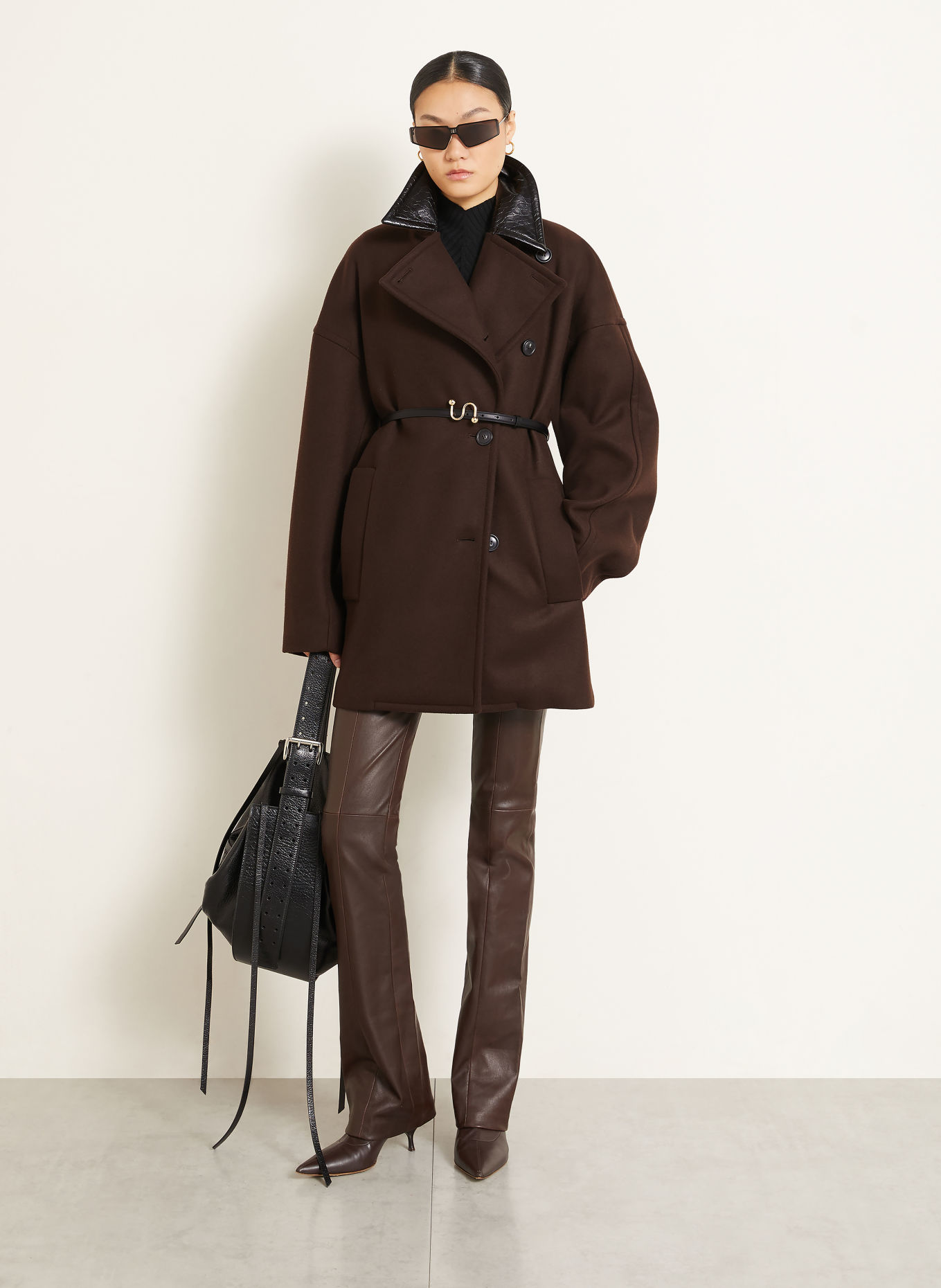 SPORTMAX Wollmantel CURVONE: DUNKELBRAUN