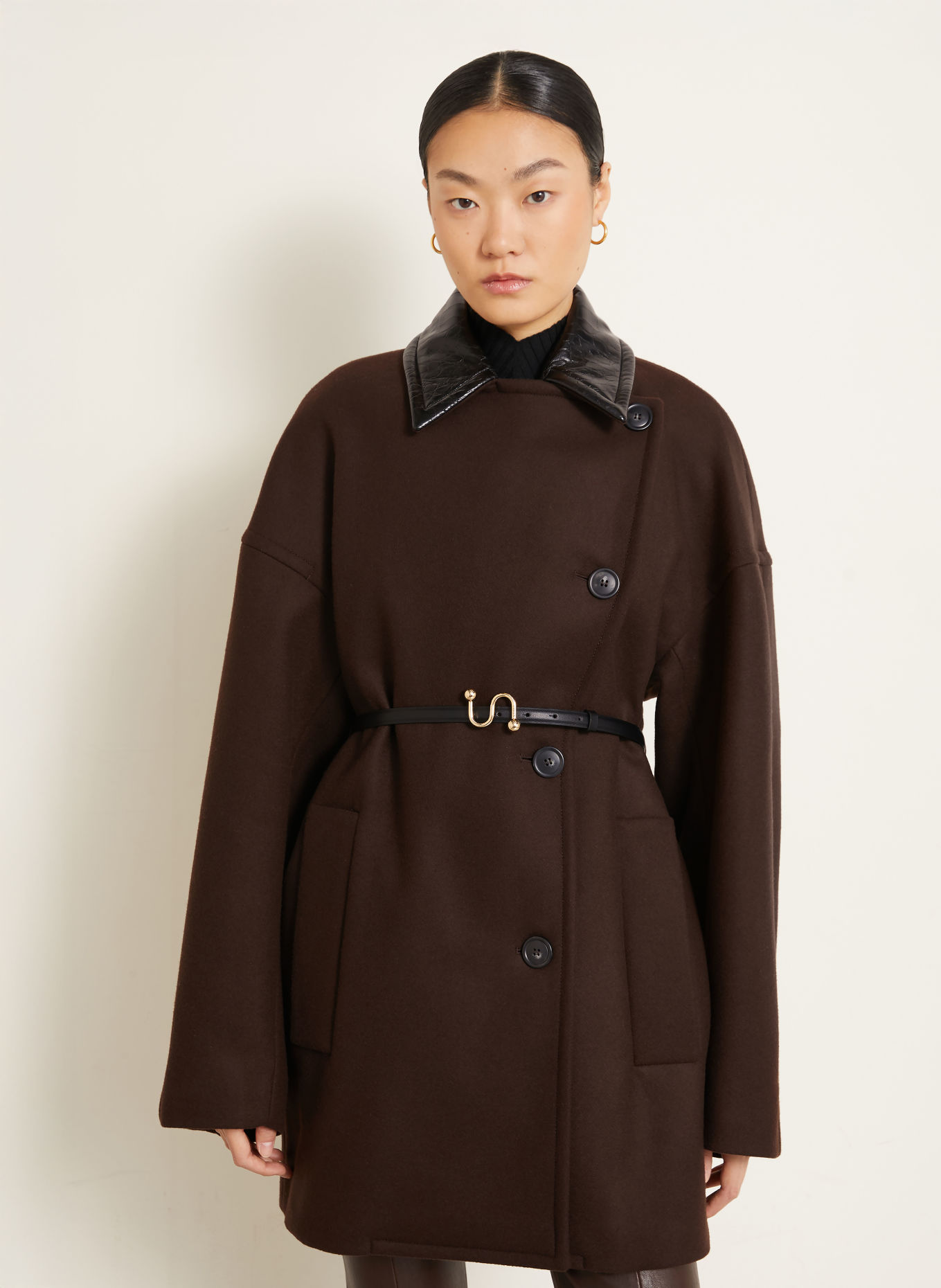 SPORTMAX Wollmantel CURVONE: DUNKELBRAUN