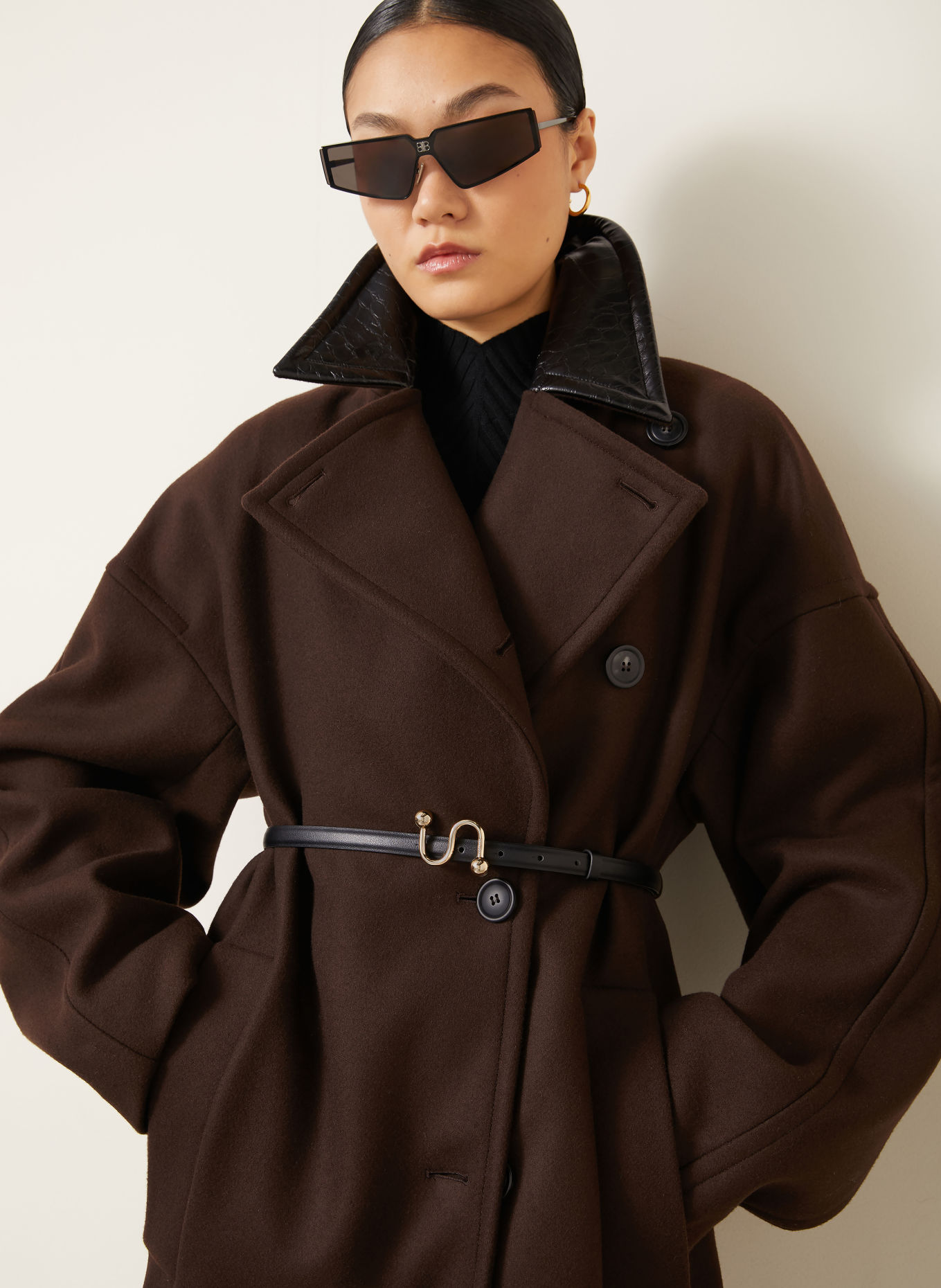 SPORTMAX Wollmantel CURVONE: DUNKELBRAUN