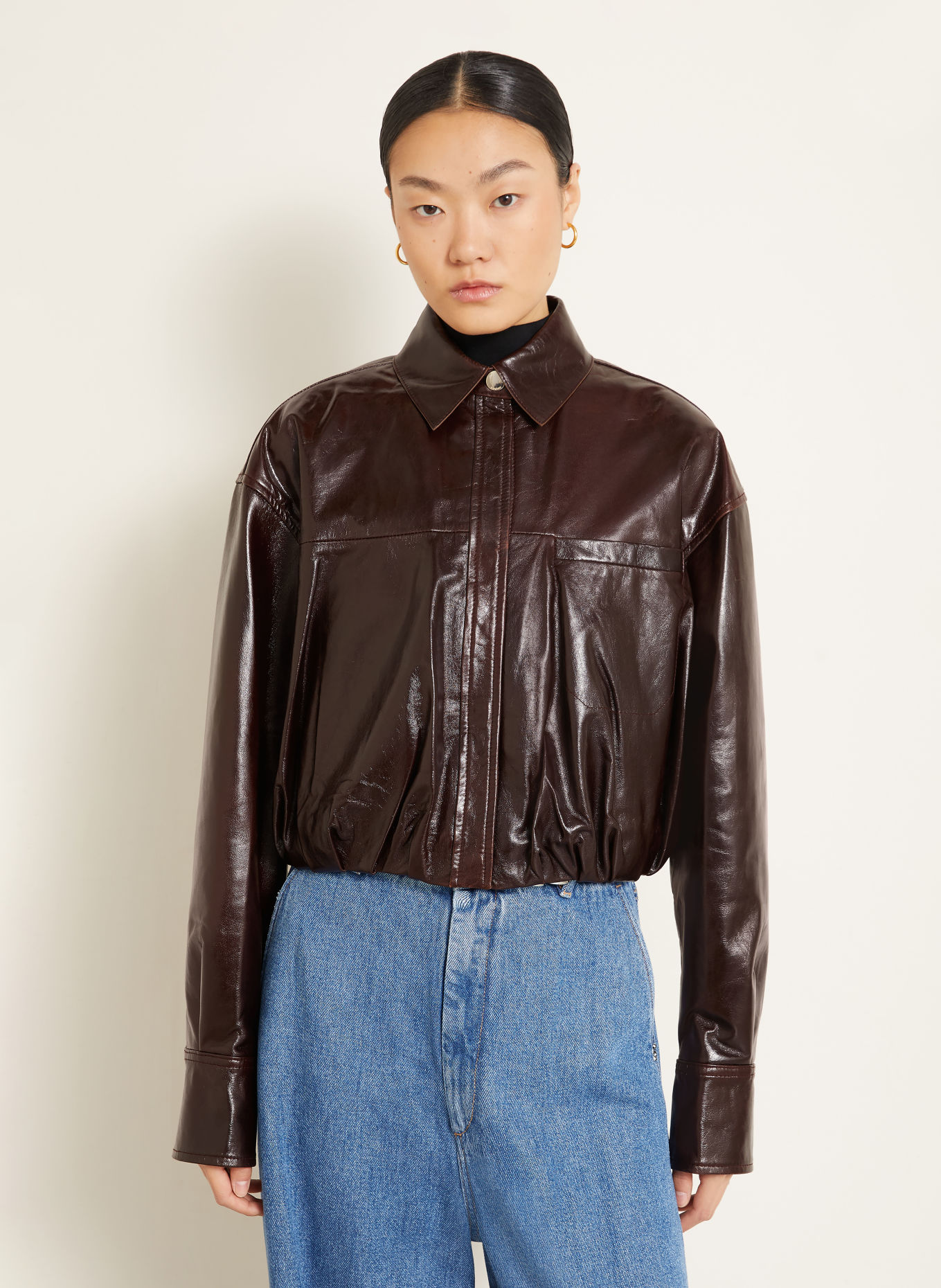 SPORTMAX Lederjacke LIUTI: DUNKELBRAUN