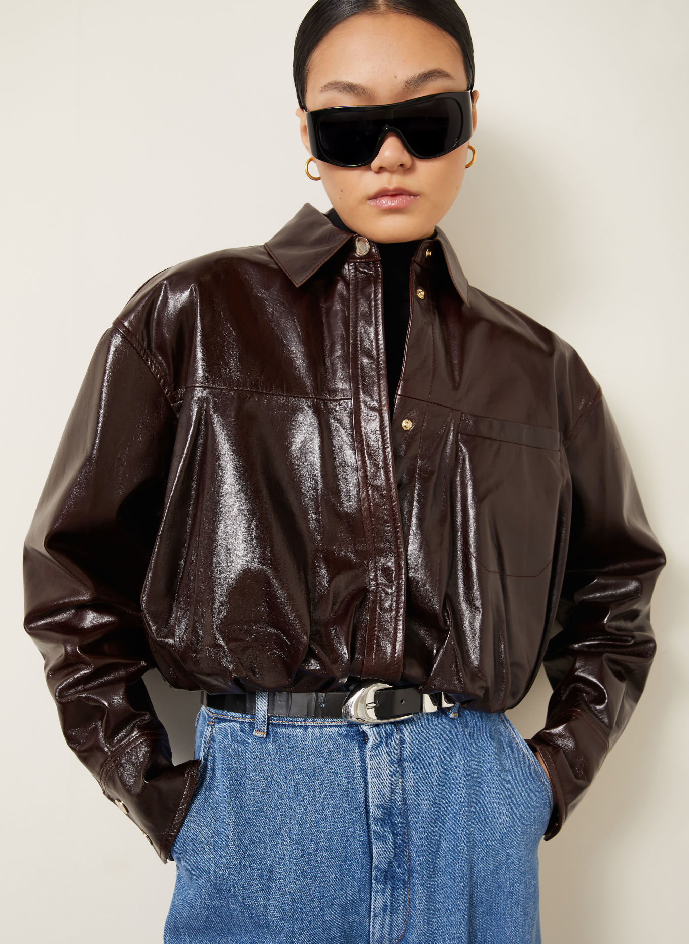 SPORTMAX Lederjacke LIUTI: DUNKELBRAUN