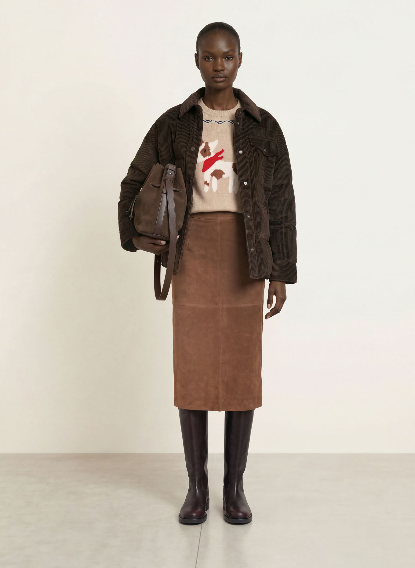 WEEKEND Max Mara Jupe en cuir PALMI: MARRON FONCÉ
