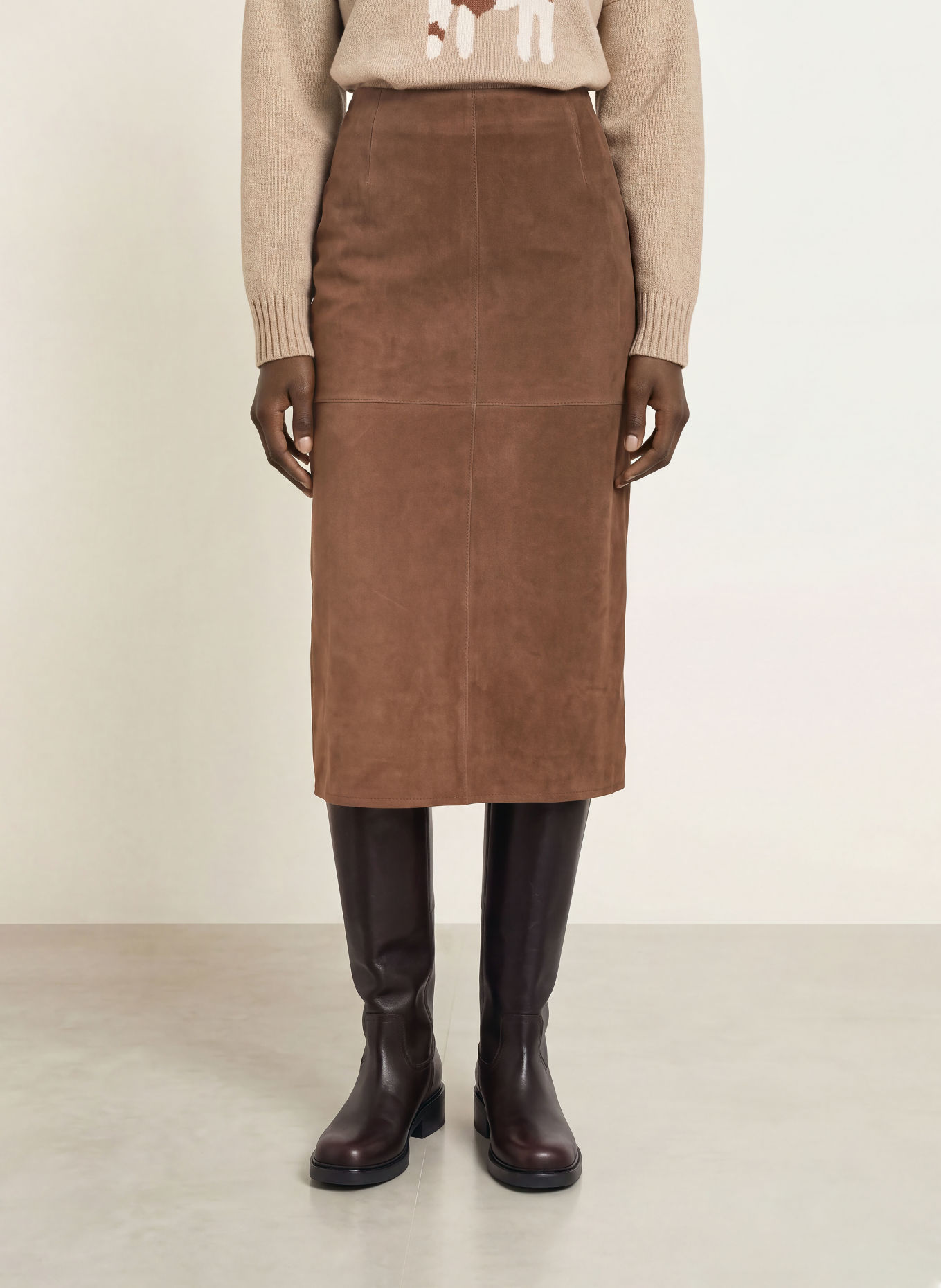 WEEKEND Max Mara Jupe en cuir PALMI: MARRON FONCÉ