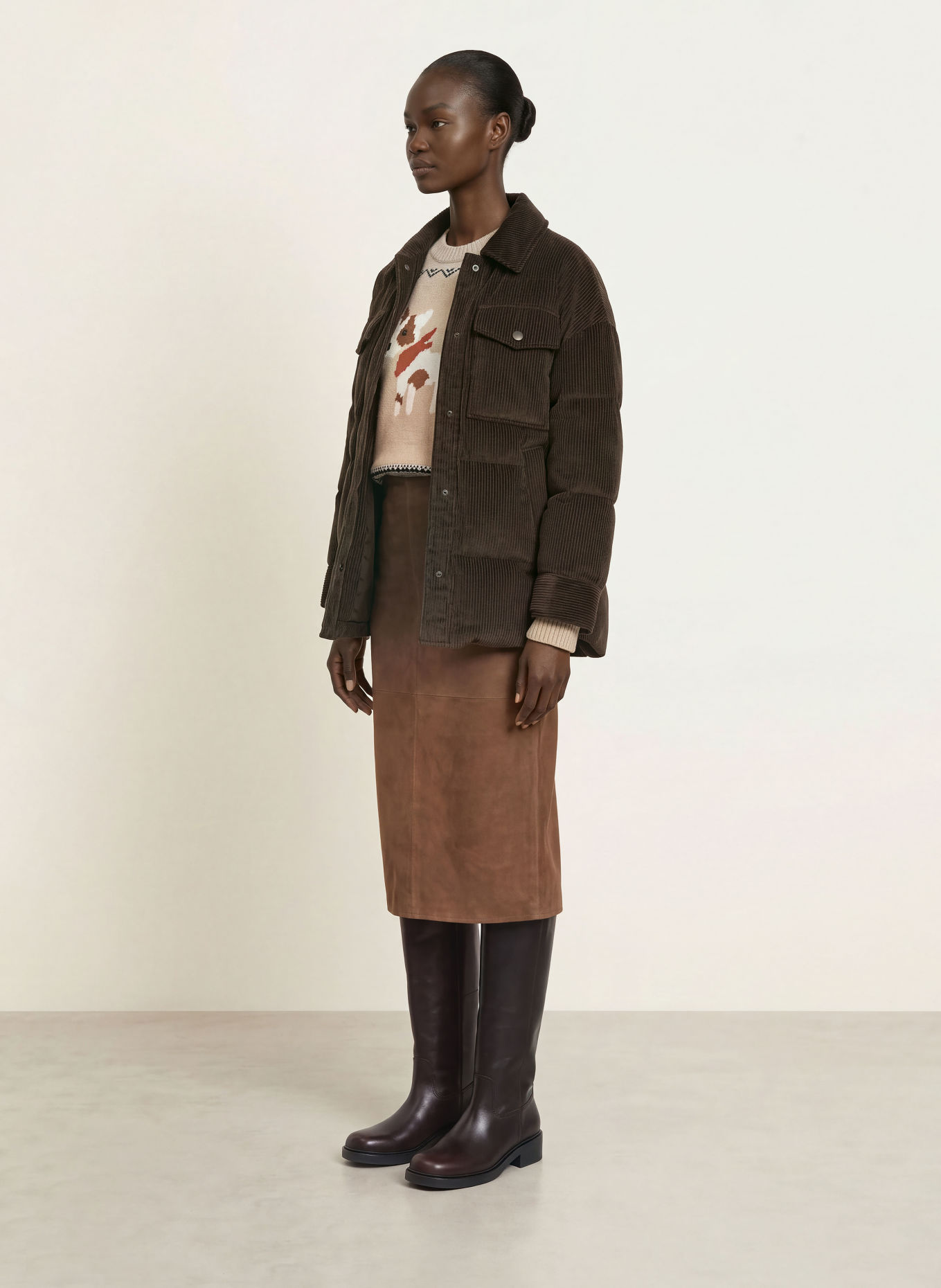 WEEKEND Max Mara Jupe en cuir PALMI: MARRON FONCÉ