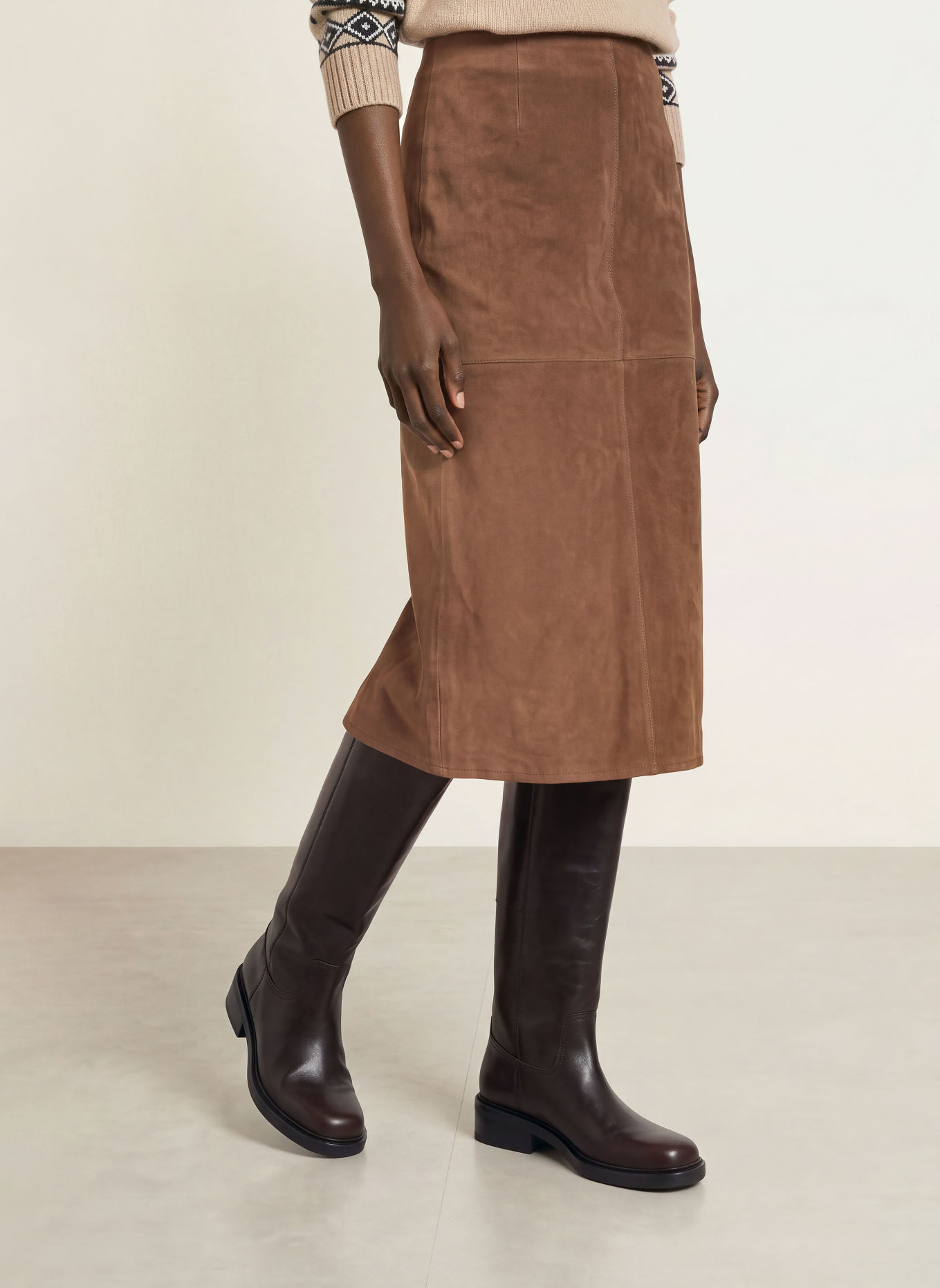 WEEKEND Max Mara Jupe en cuir PALMI: MARRON FONCÉ