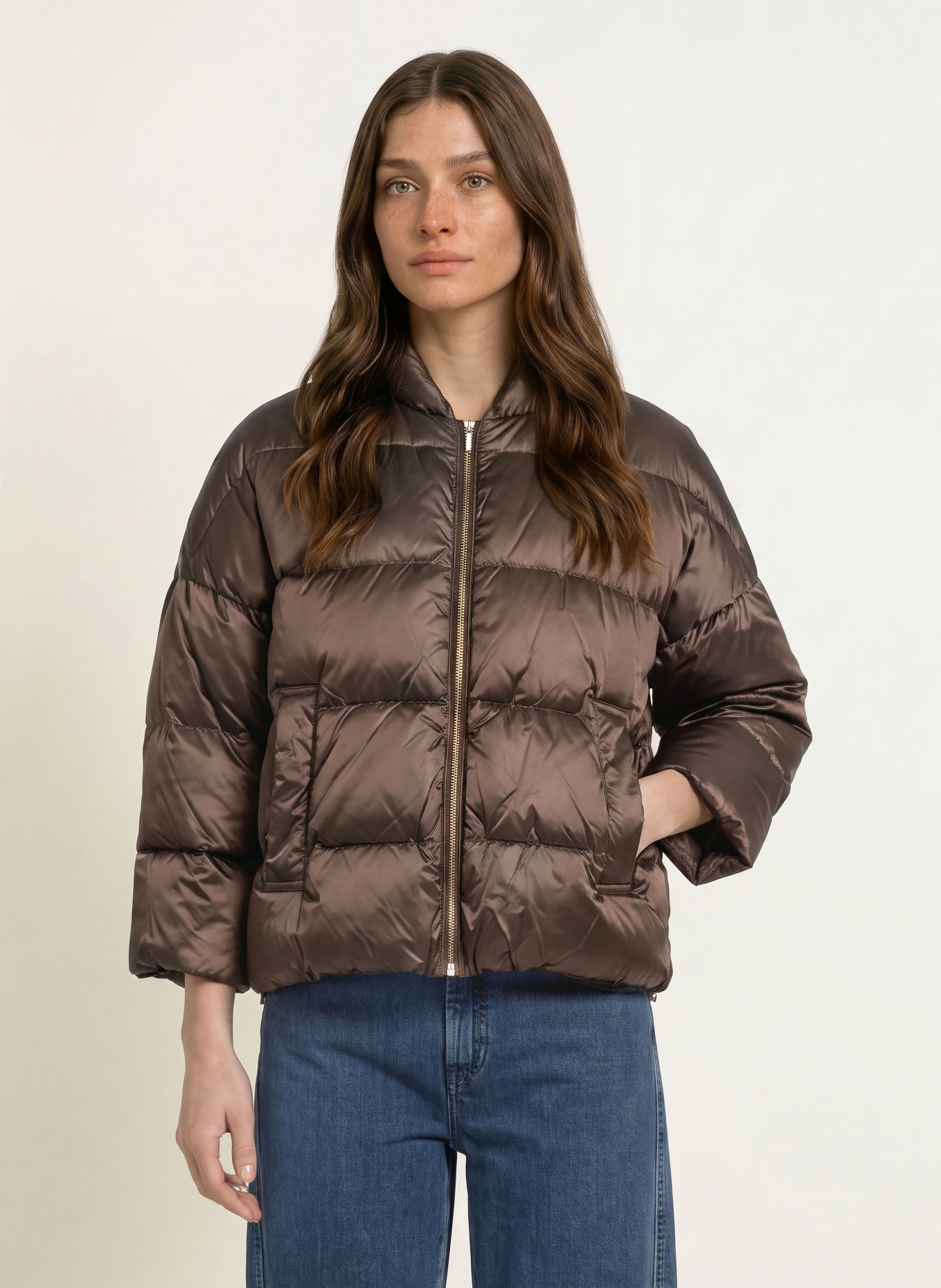 Max Mara The Cube Daunenjacke MERINGA mit 3/4-Arm: DUNKELBRAUN