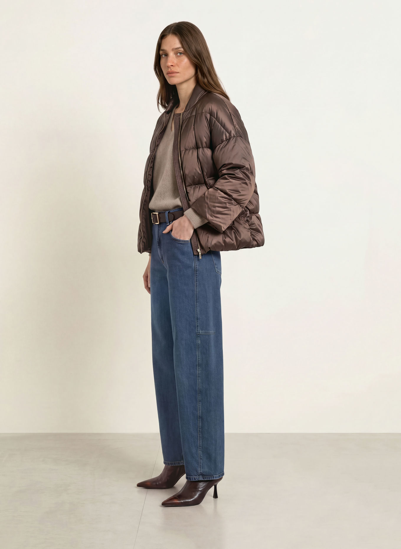 Max Mara The Cube Daunenjacke MERINGA mit 3/4-Arm: DUNKELBRAUN