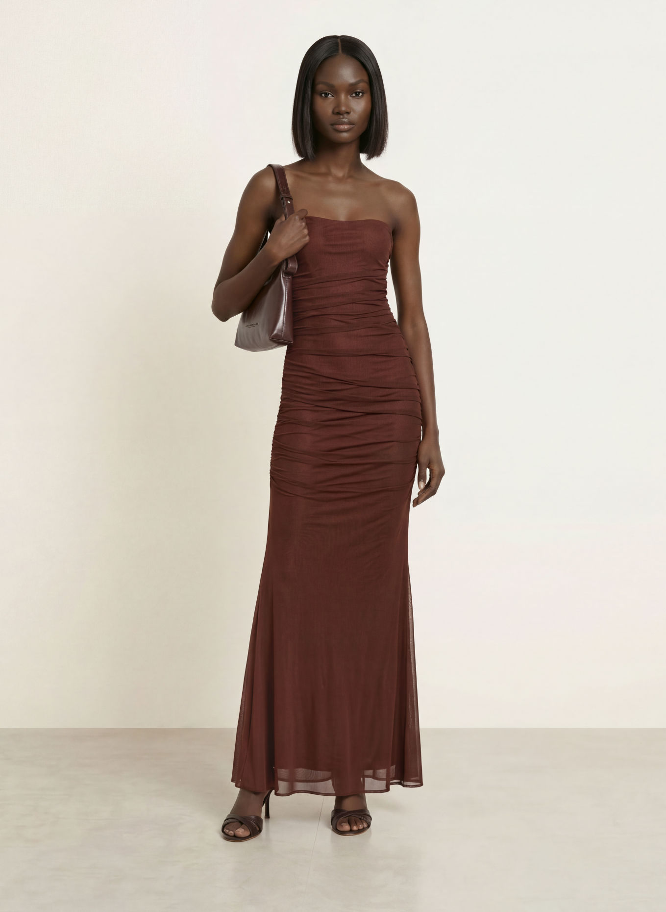 RETROFÊTE Robe de soirée ISADORE en maille: MARRON FONCÉ