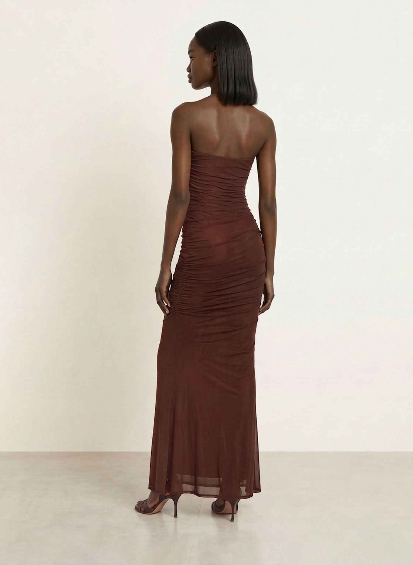 RETROFÊTE Robe de soirée ISADORE en maille: MARRON FONCÉ