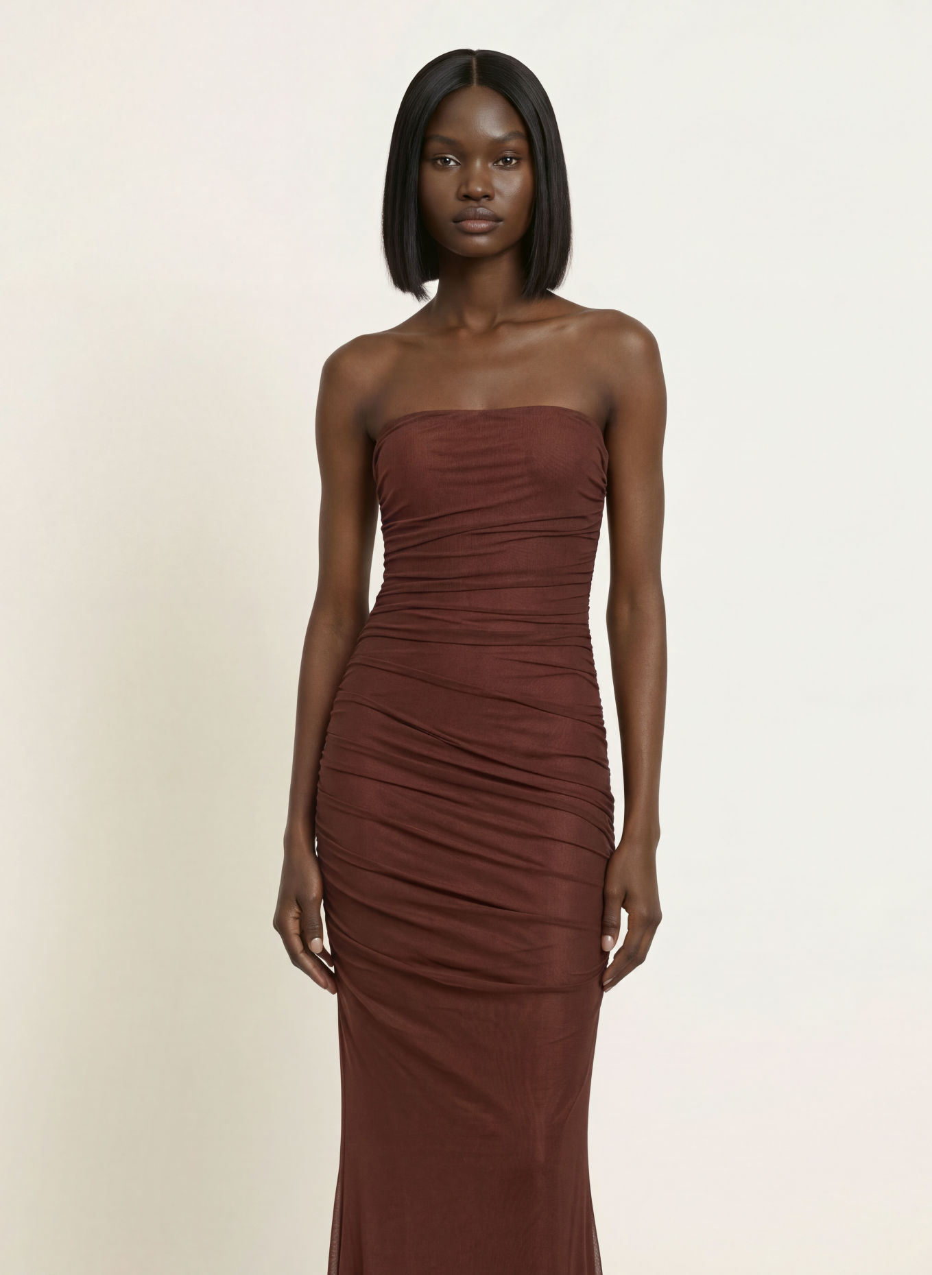 RETROFÊTE Robe de soirée ISADORE en maille: MARRON FONCÉ