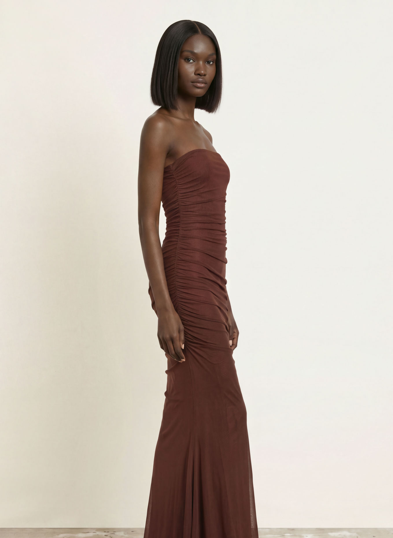 RETROFÊTE Robe de soirée ISADORE en maille: MARRON FONCÉ