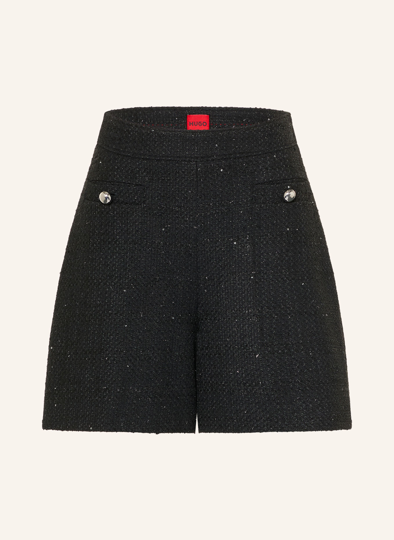 HUGO Short bouclé HABERI avec paillettes et fil pailleté: NOIR