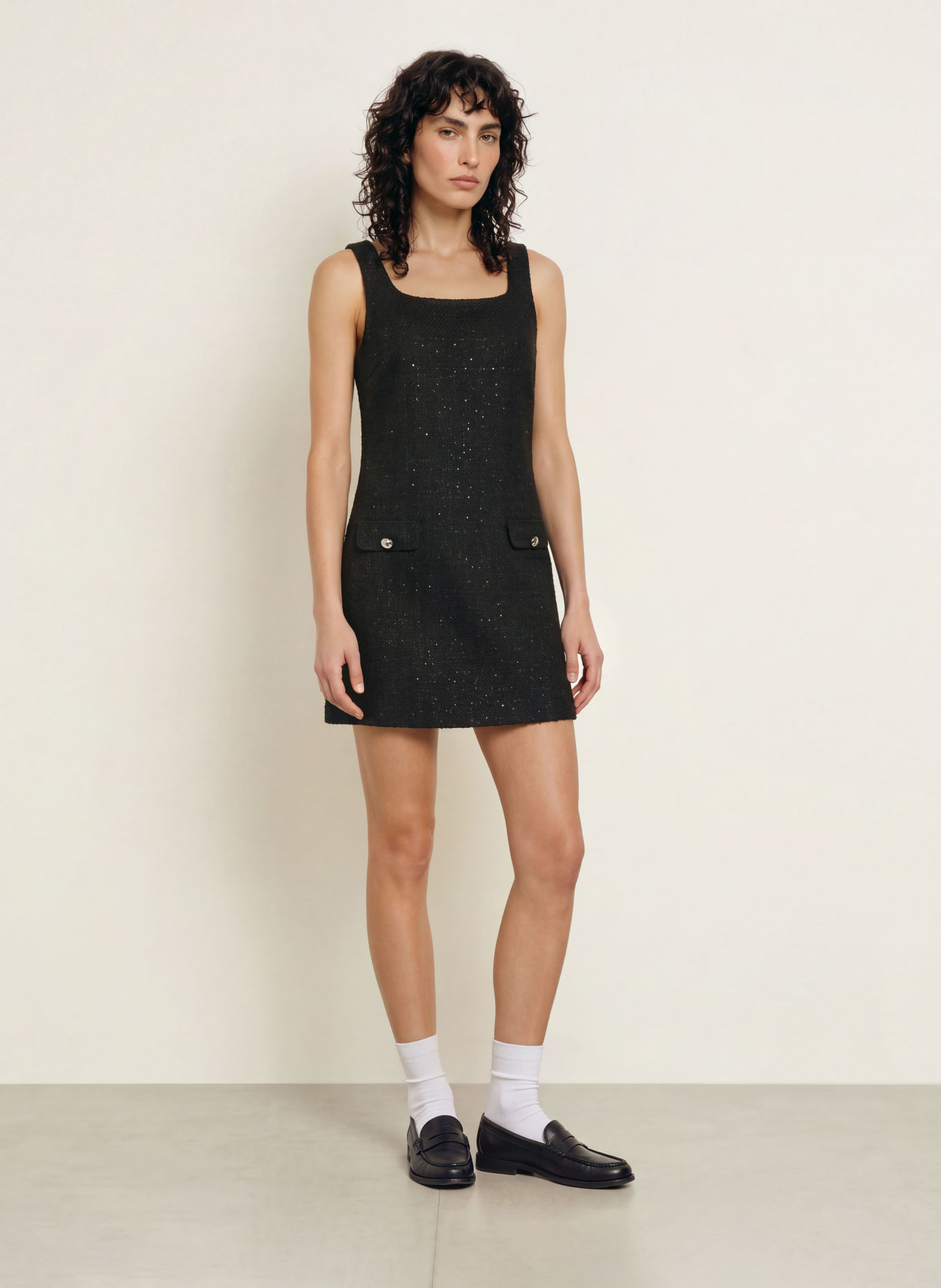 HUGO Robe bouclée KALIFE avec paillettes et fil pailleté: NOIR