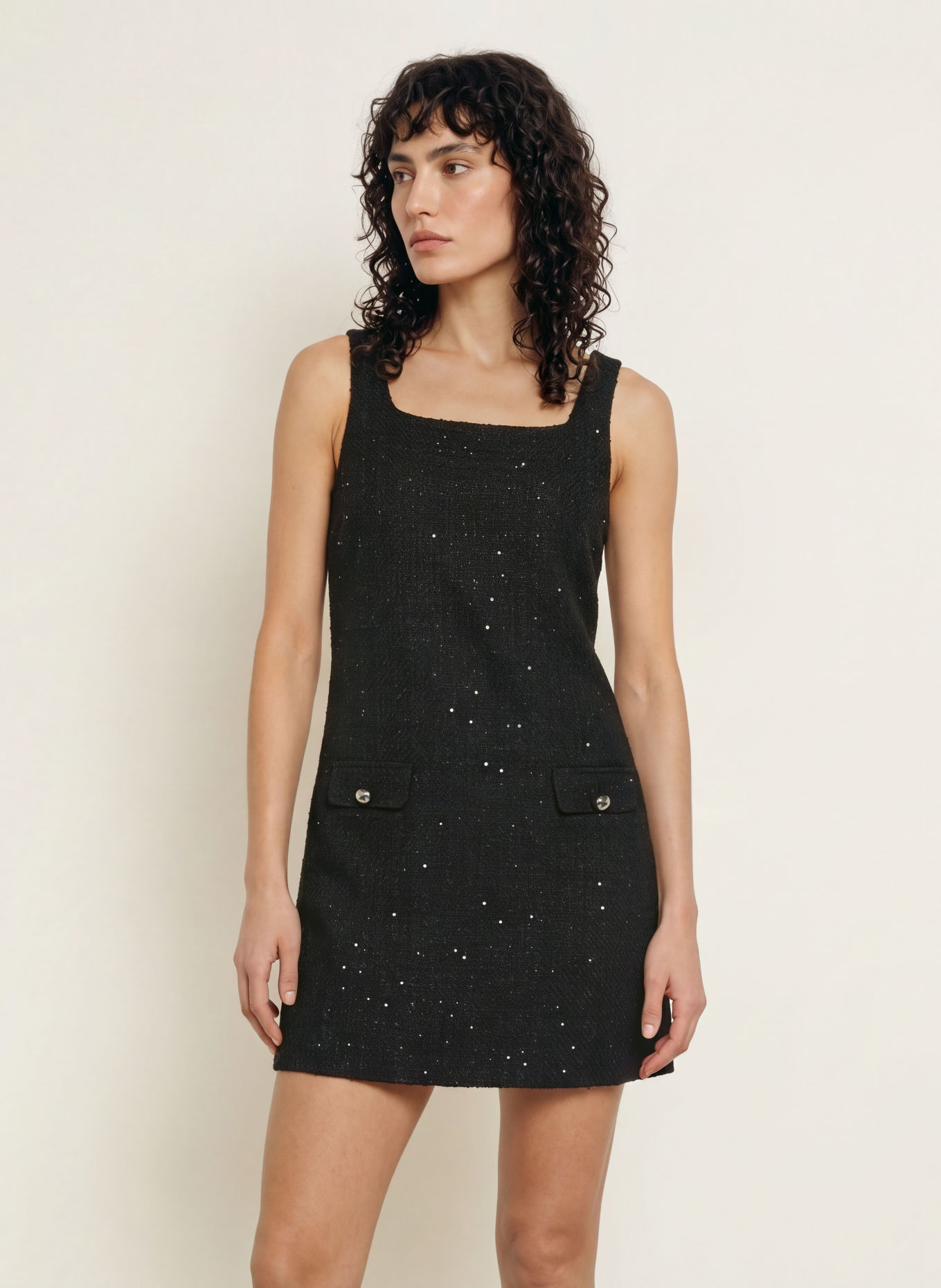 HUGO Robe bouclée KALIFE avec paillettes et fil pailleté: NOIR