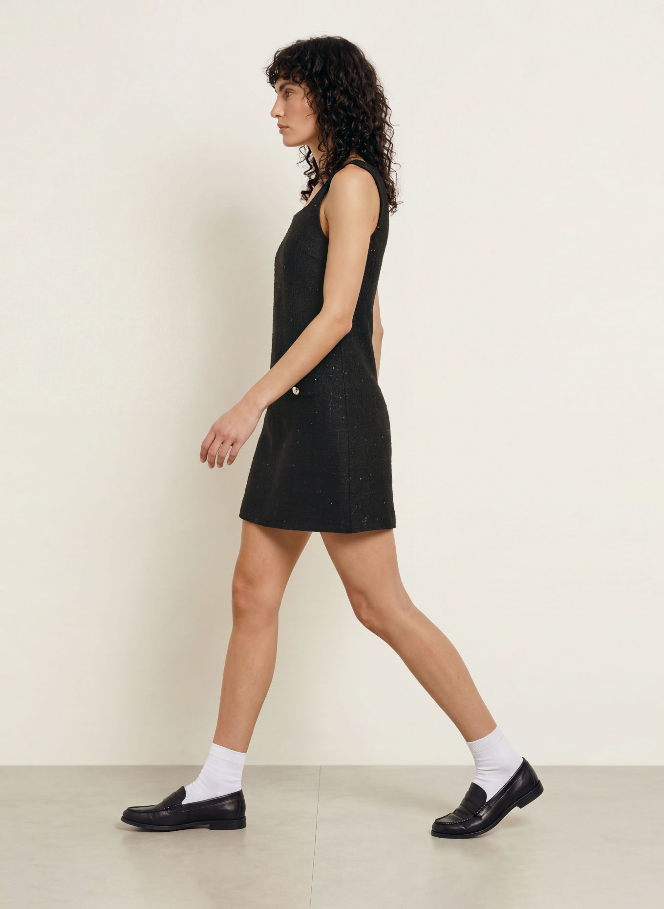 HUGO Robe bouclée KALIFE avec paillettes et fil pailleté: NOIR
