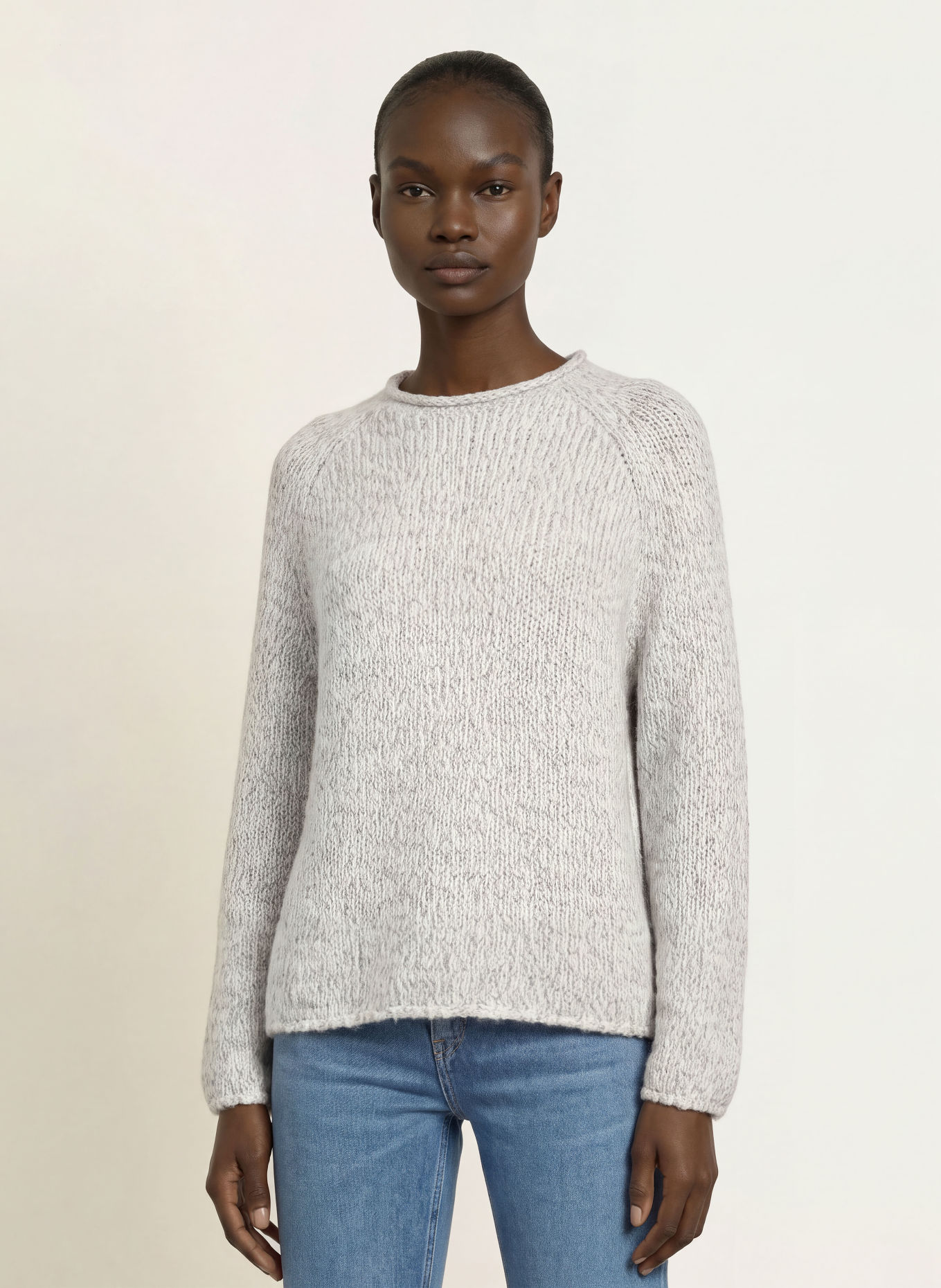 HUGO SELLEY Sweater with Glitter Yarn: WHITE / GRAY