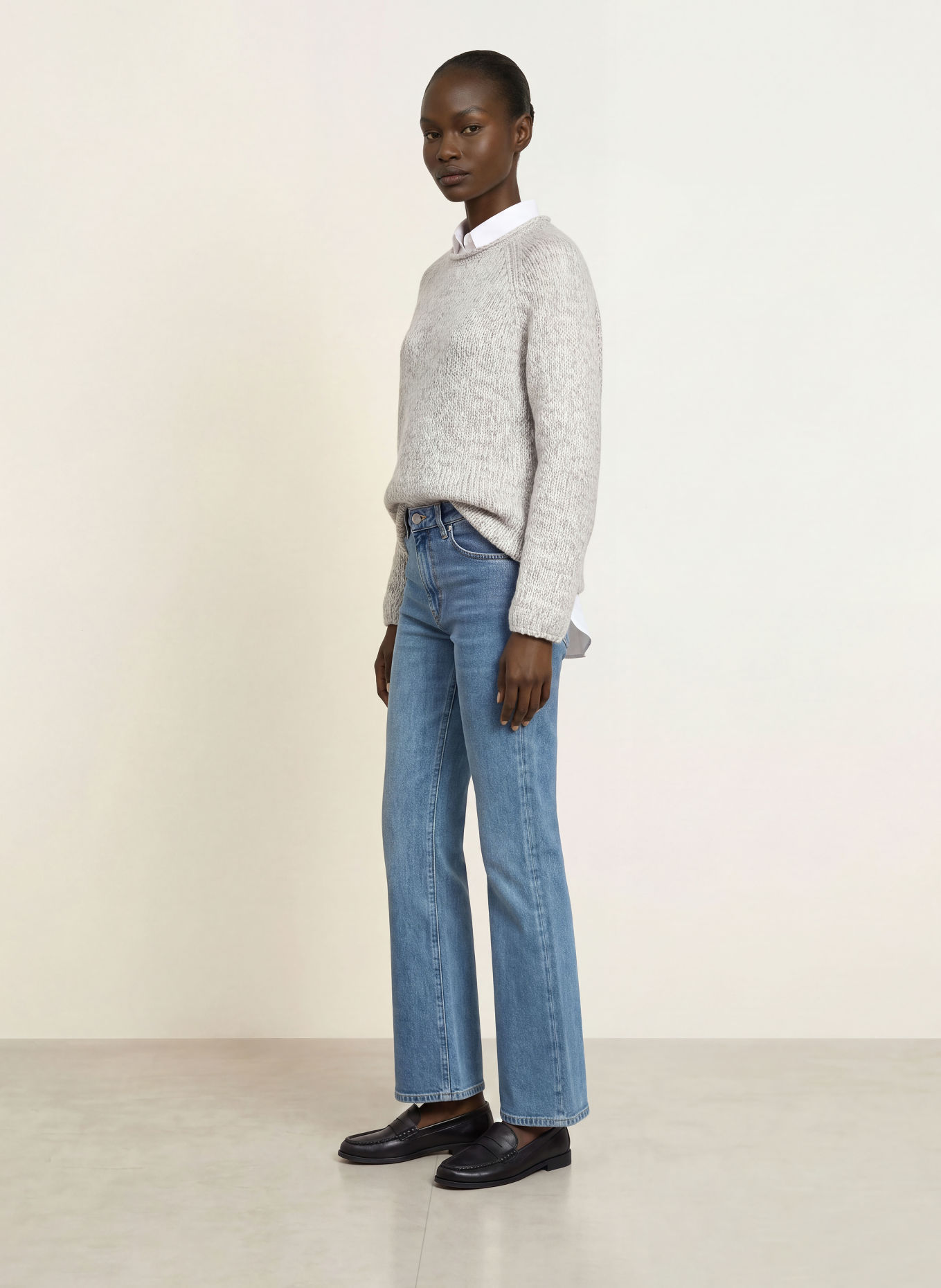 HUGO SELLEY Sweater with Glitter Yarn: WHITE / GRAY