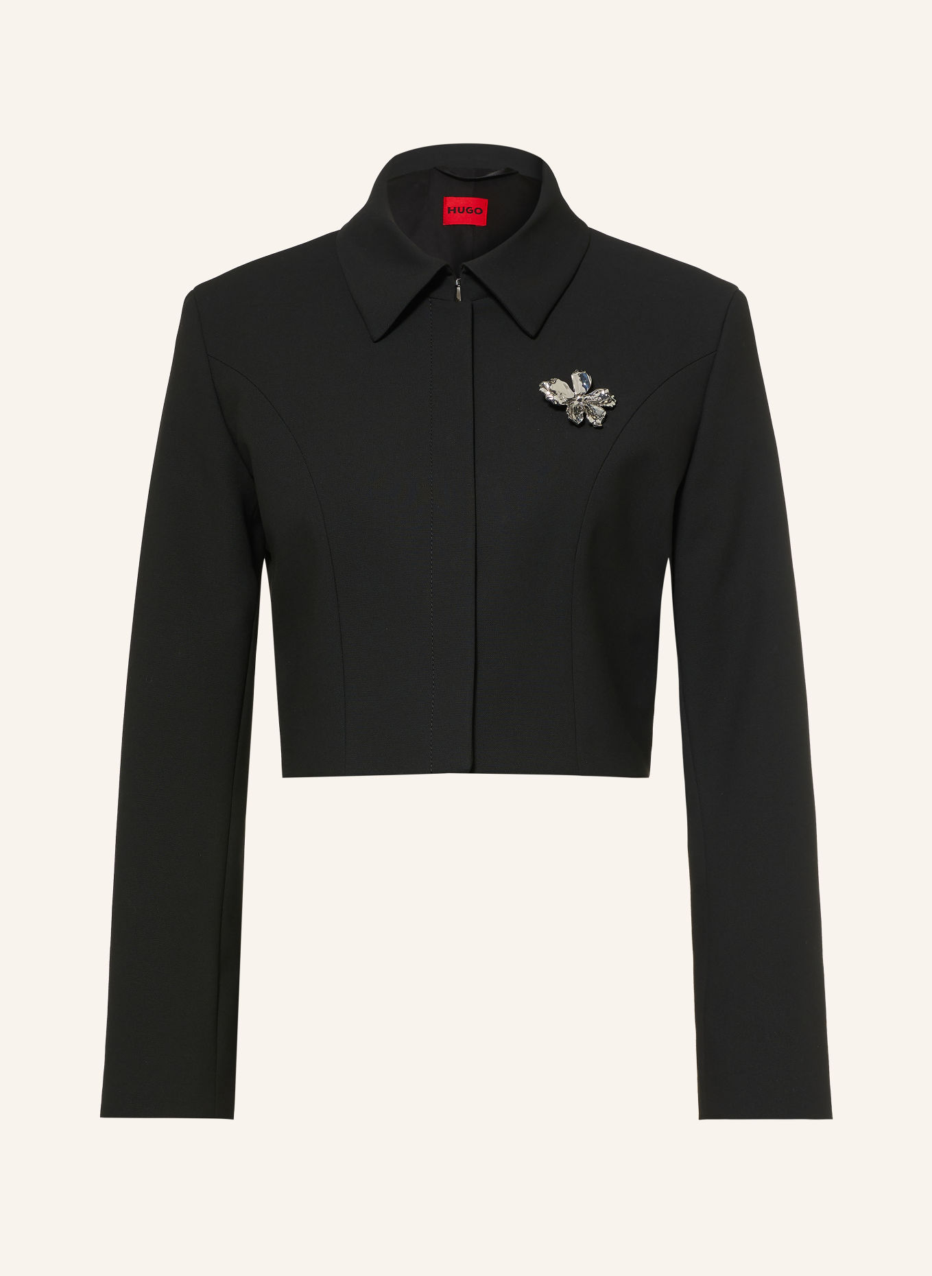 HUGO Kastenjacke AMANE mit abnehmbarer Brosche: SCHWARZ