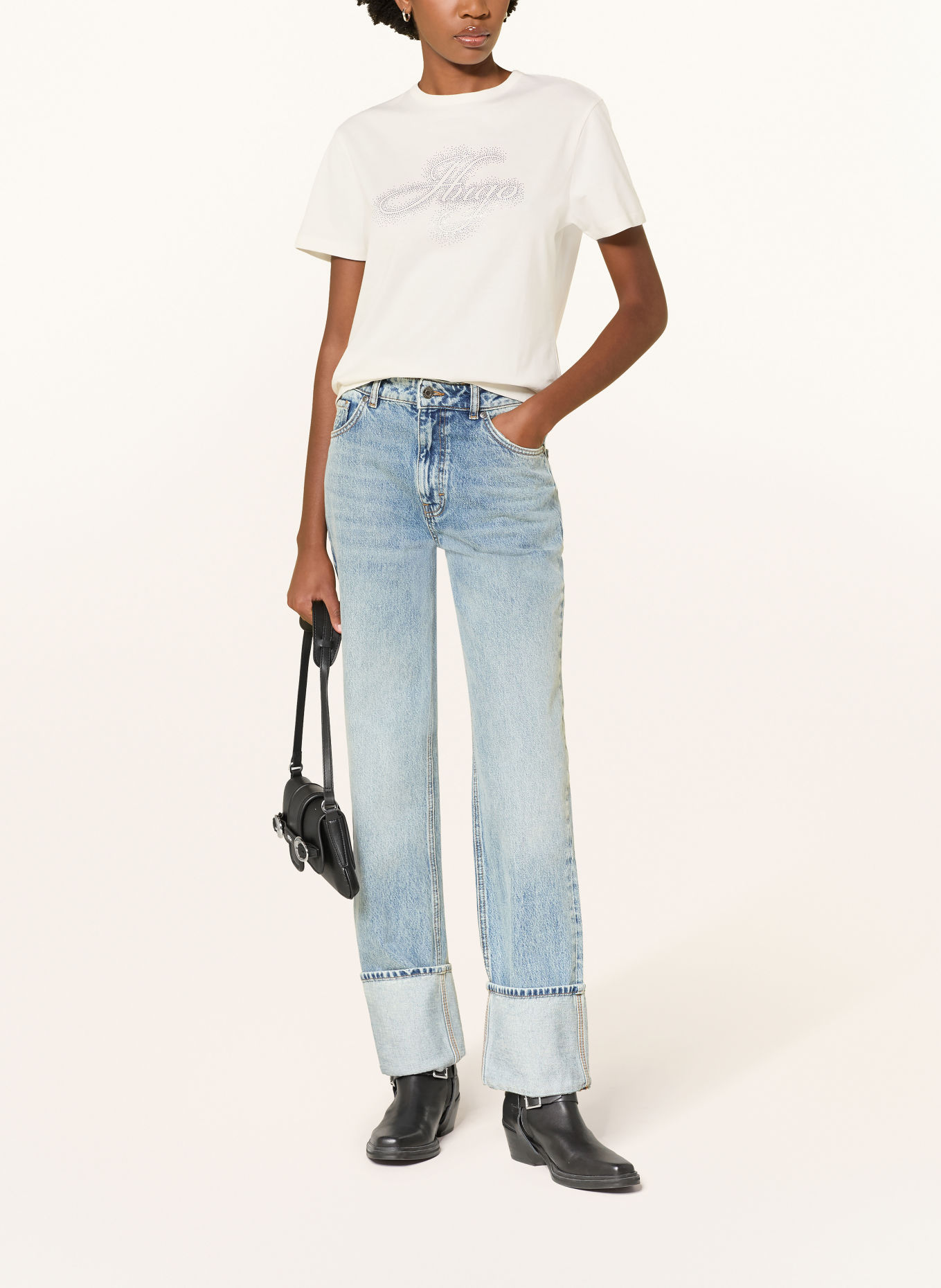HUGO DAMACIA T-shirt with Rhinestones: WHITE