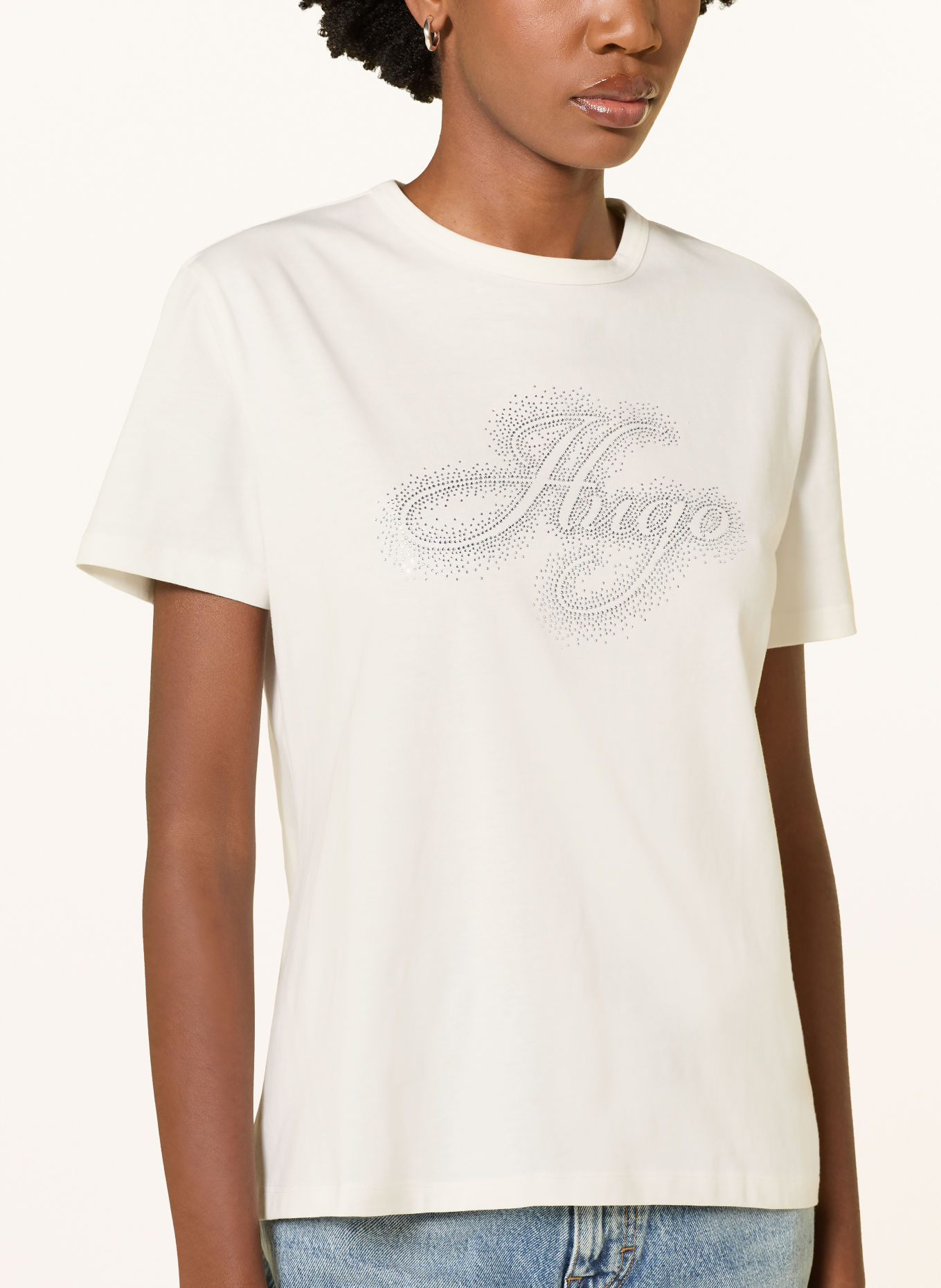 HUGO DAMACIA T-shirt with Rhinestones: WHITE